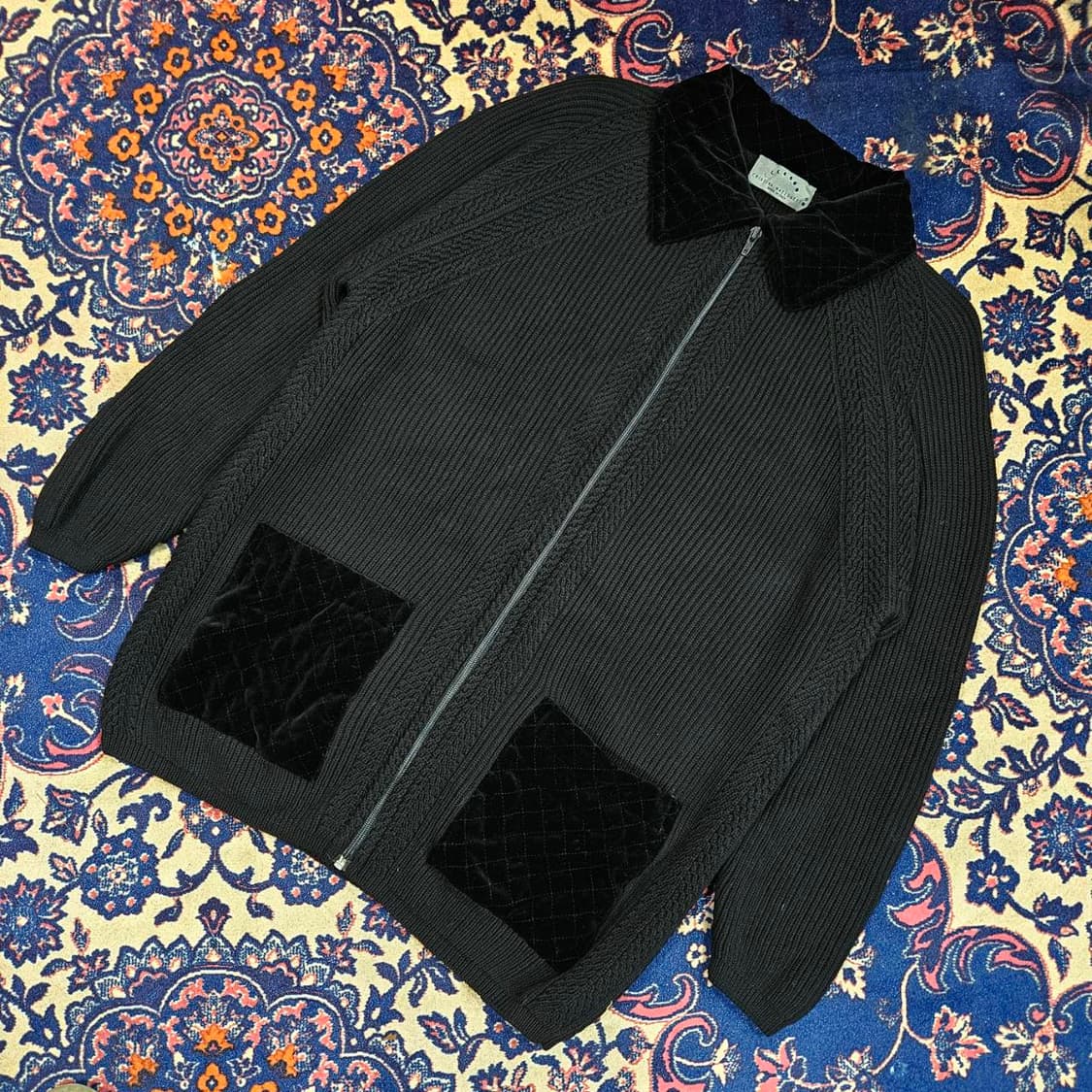 Critina Mazzonett 버진울 100% 벨루어 블럭 집업가디건 상품이미지1