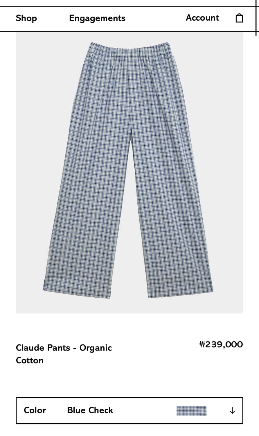 [XS,S,M]베이스레인지 Claude 오가닉 체크 팬츠/블루 상품이미지8