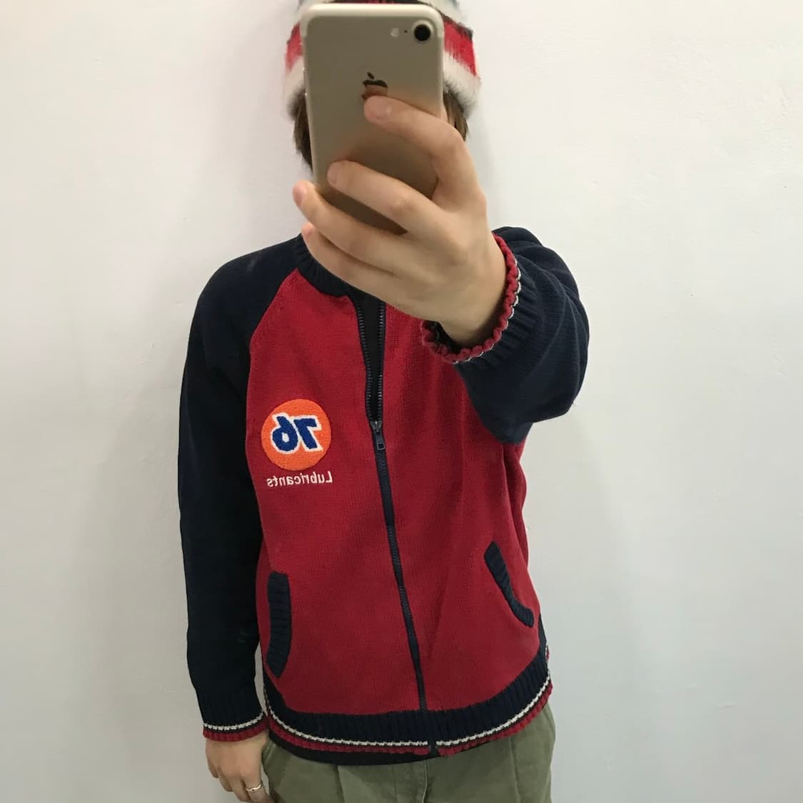 레글런 배색 긴팔 니트집업 상품이미지3