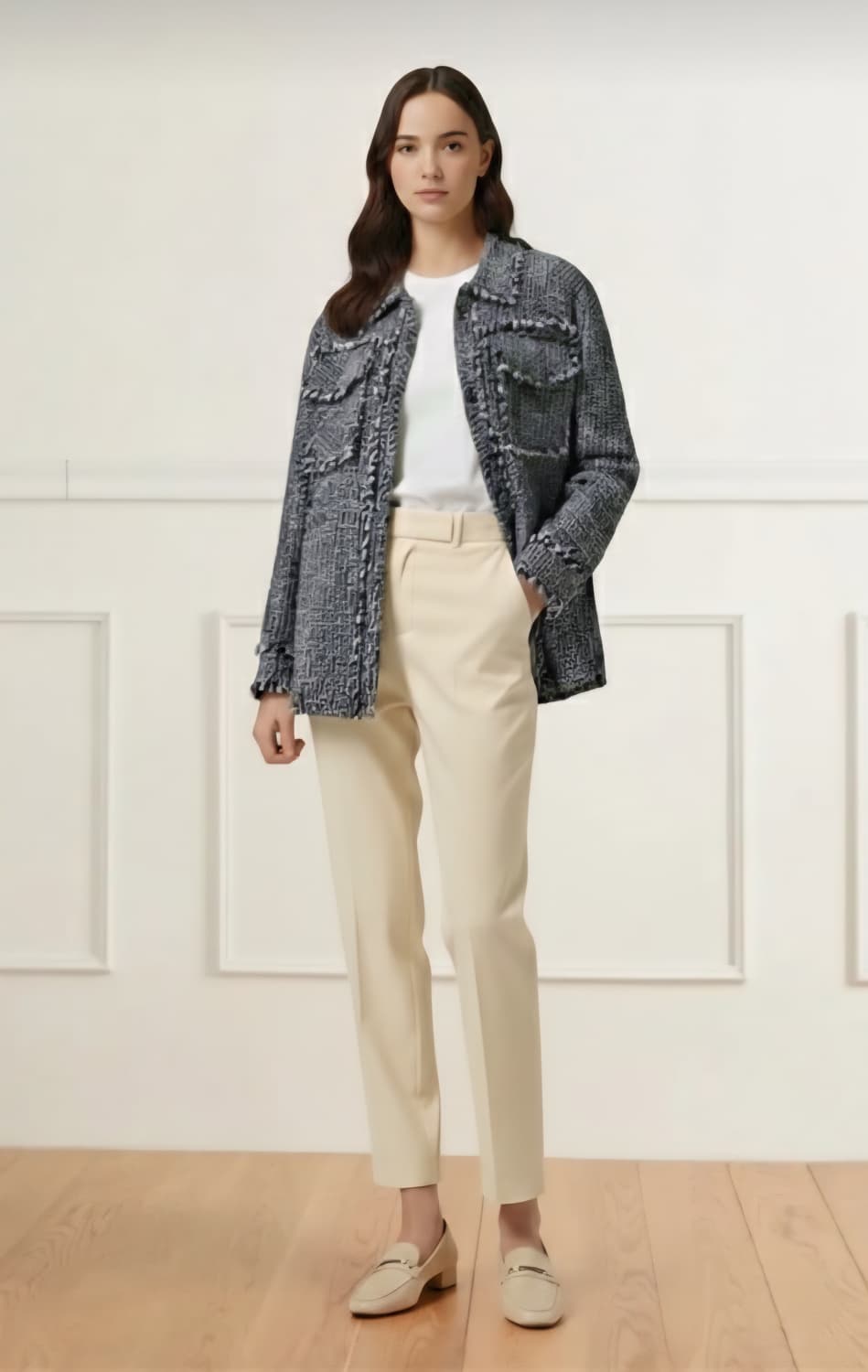 오즈세컨 글리터 칼라셔츠 트위드 자켓 44~55사이즈 상품이미지1