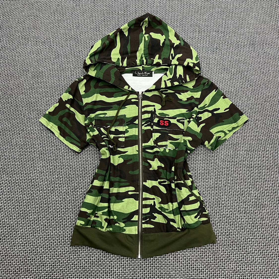 빈티지 갸루 펑크 카모 반팔 후드집업 상품이미지1