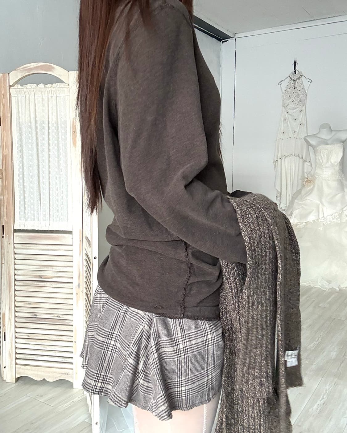 Mute brown check mini skirt 상품이미지5