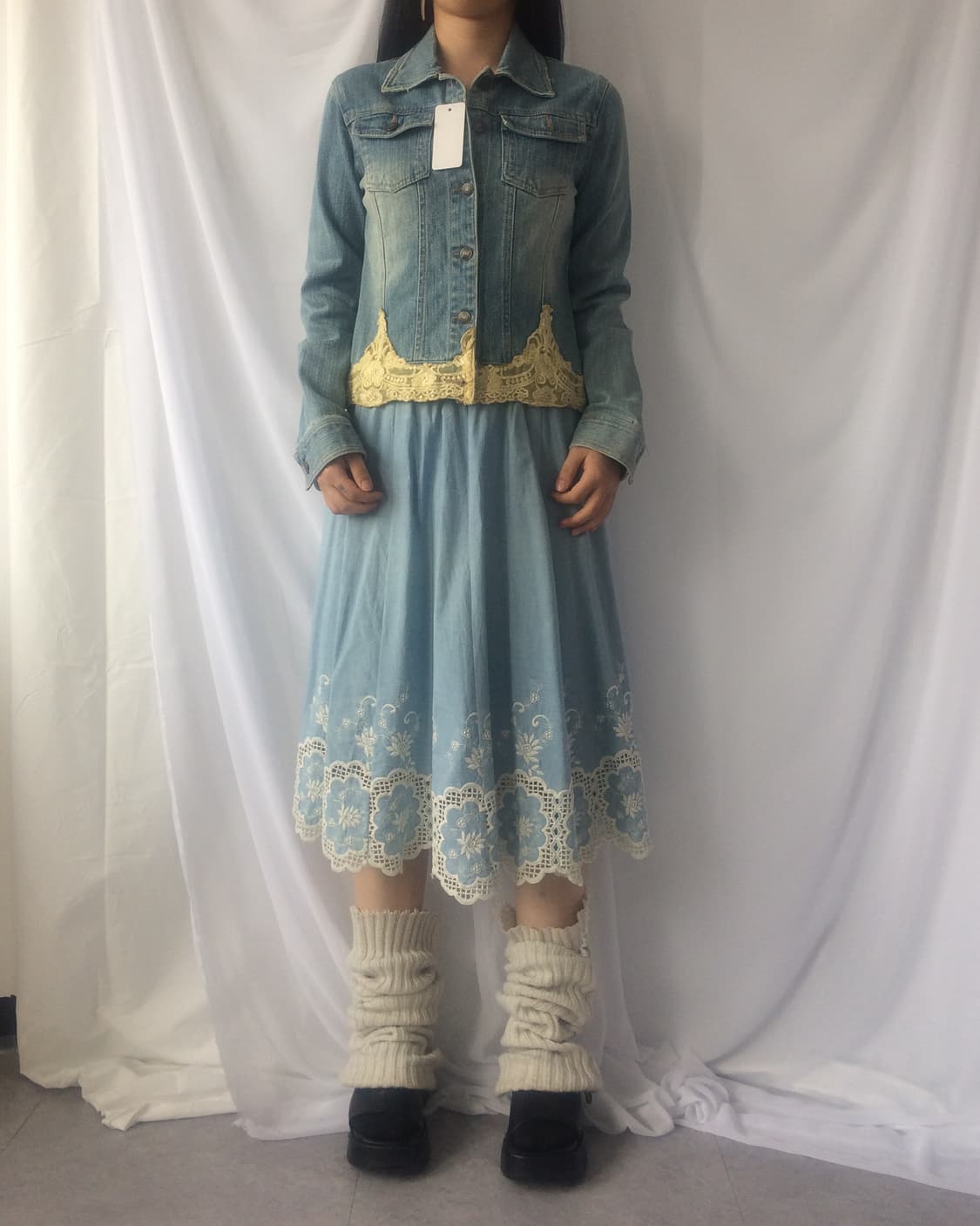 axes femme lace trimming denim jacket 상품이미지5