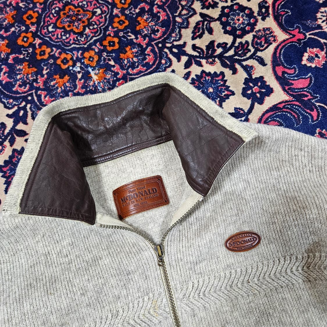 McDONALD in 뉴질랜드 레더 카라넥 울 집업 니트 가디건 상품이미지2