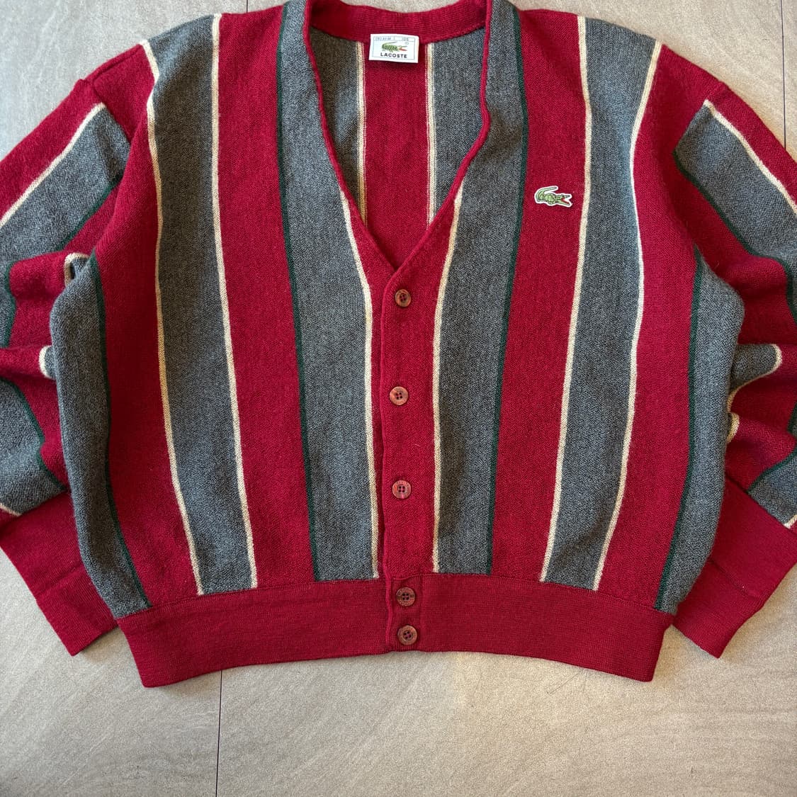 라코스테 그레이 , 버건디 스트라이프 울 가디건 자켓 해 상품이미지4