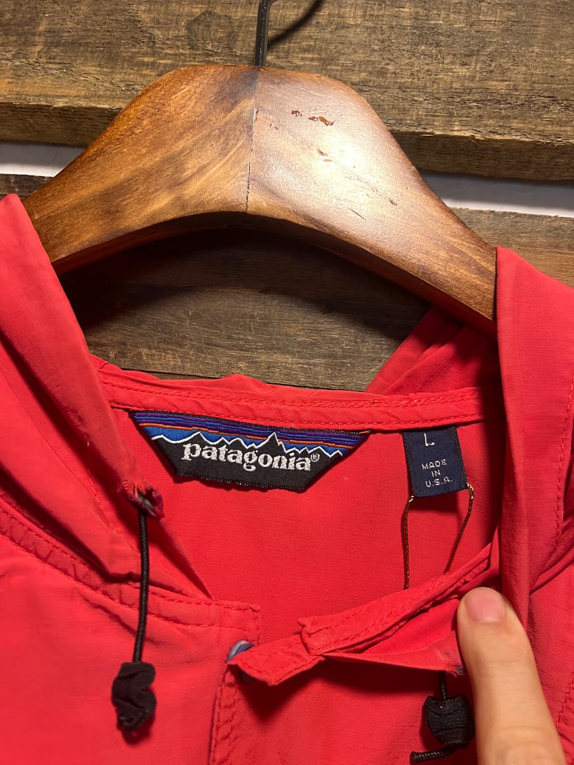 [L]90's 파타고니아 Made in USA 레드 풀오버 후드 자켓 상품이미지2