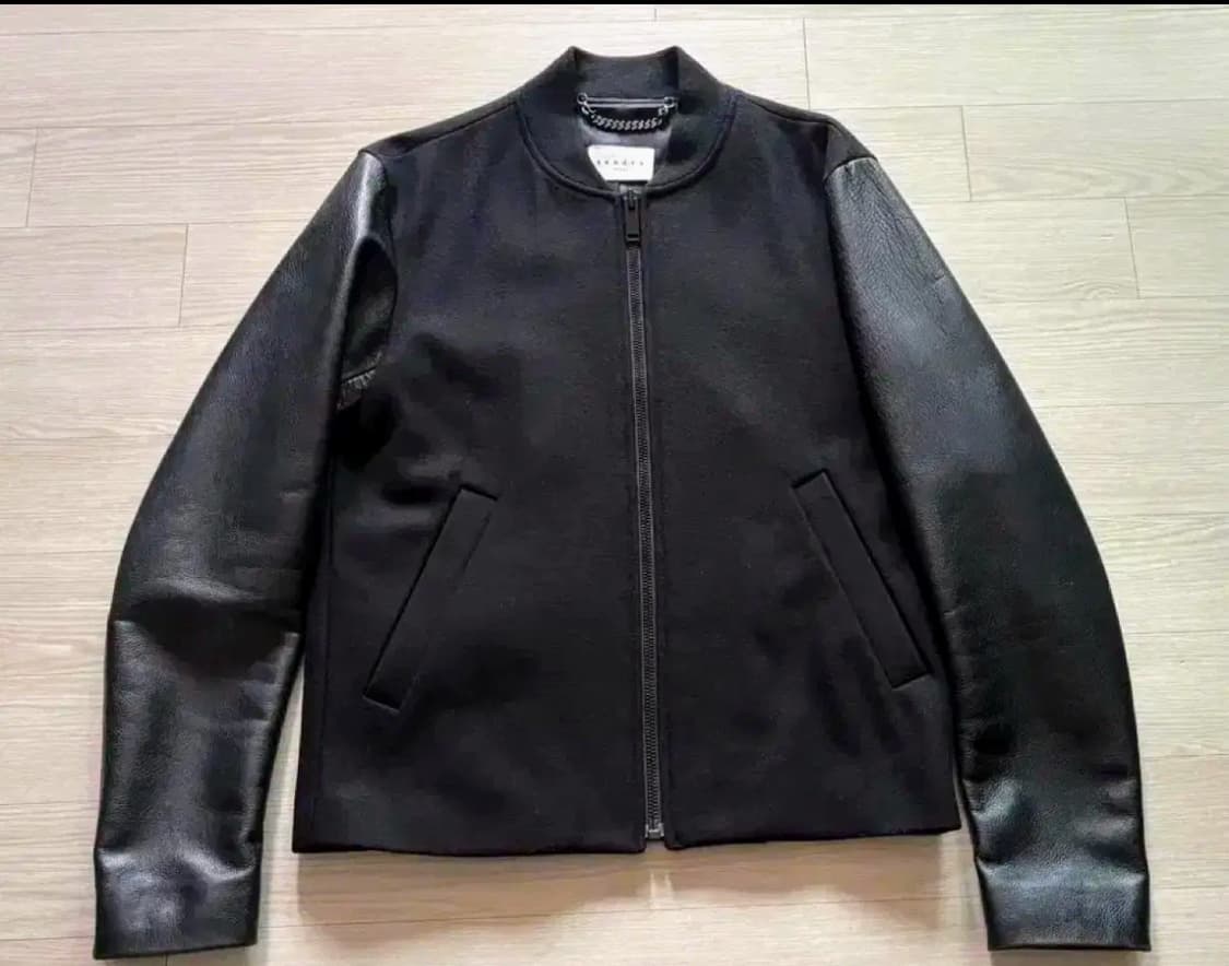 정품 산드로 가죽 소매 바시티 자켓-M 상품이미지2