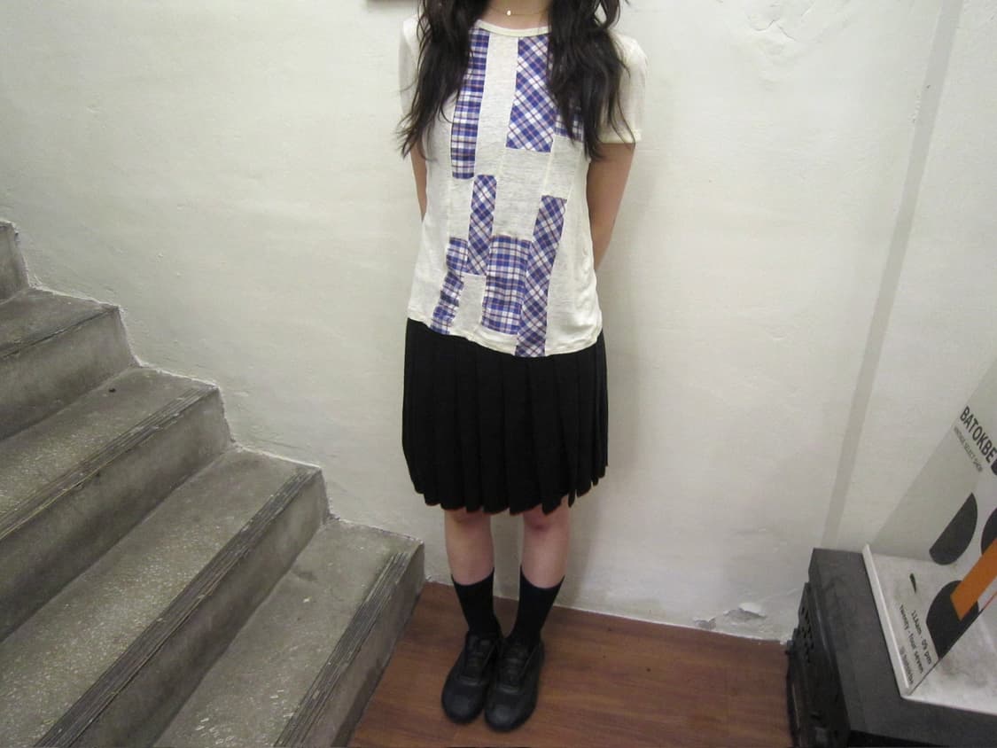 마크 바이 마크 제이콥스 반팔 티셔츠 퍼플 체크 패치워크 디테일 아이보리 상품이미지2