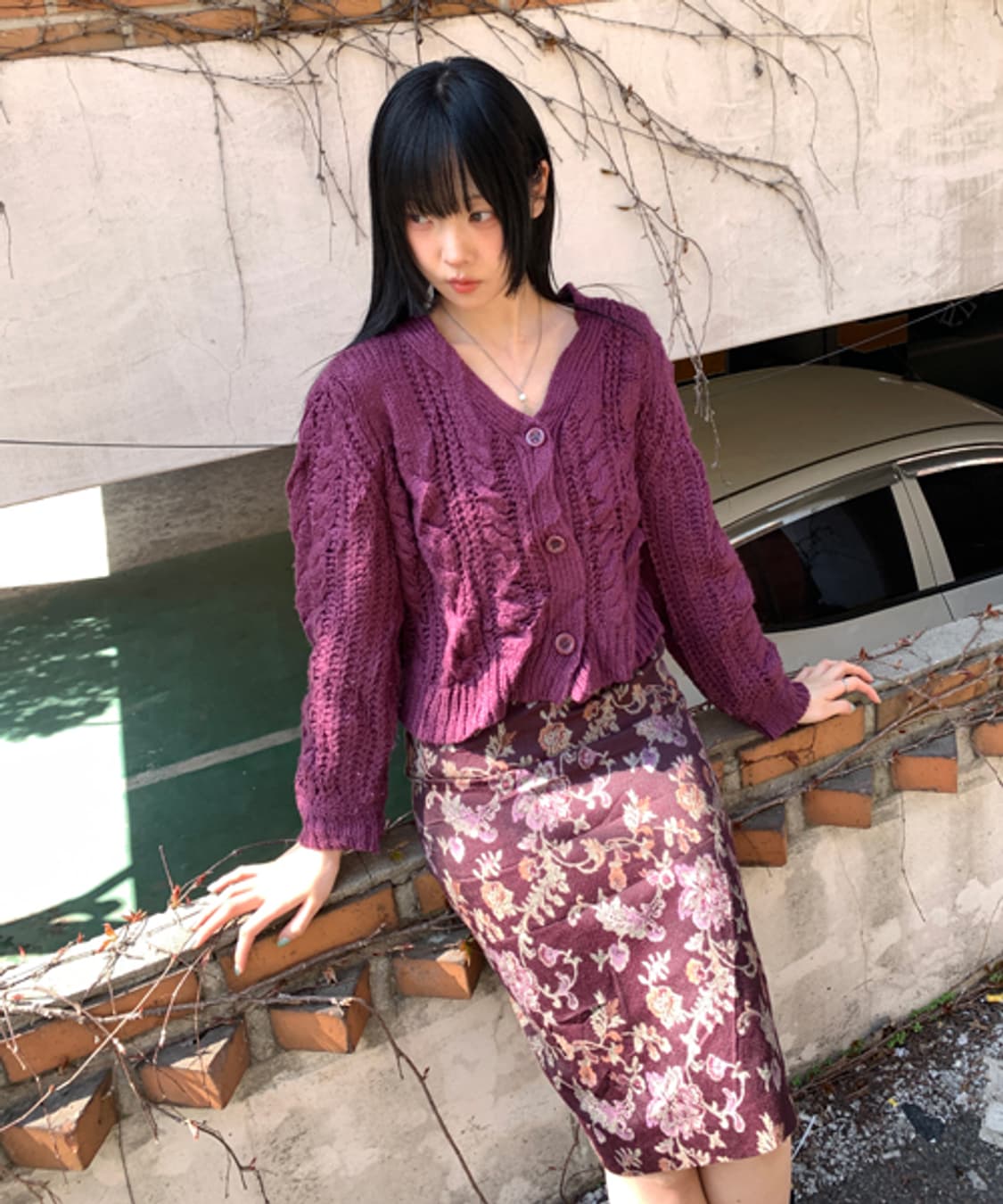Twist knit cardigan(violet) 상품이미지1