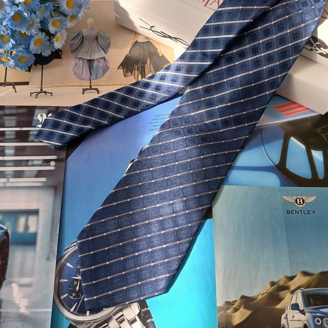 입생로랑 실크 네이비 스트라이프 넥타이 9.7cm A+등급 A19593
 상품이미지5