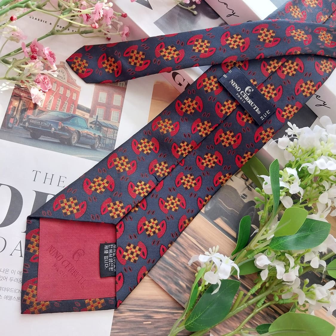 NINO CERRUTI 세루티 넥타이 다크네이비 패턴 A+등급 K2418 상품이미지4