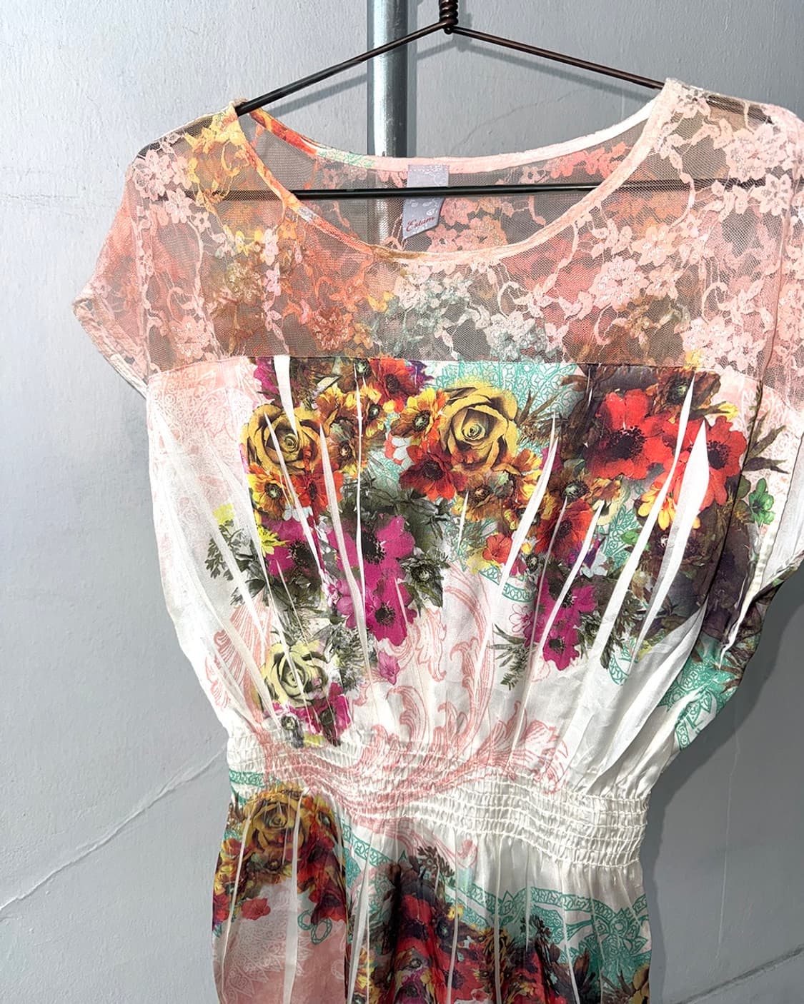 Y2K Lace Mesh Flower Graphic Half Sleeve 상품이미지10