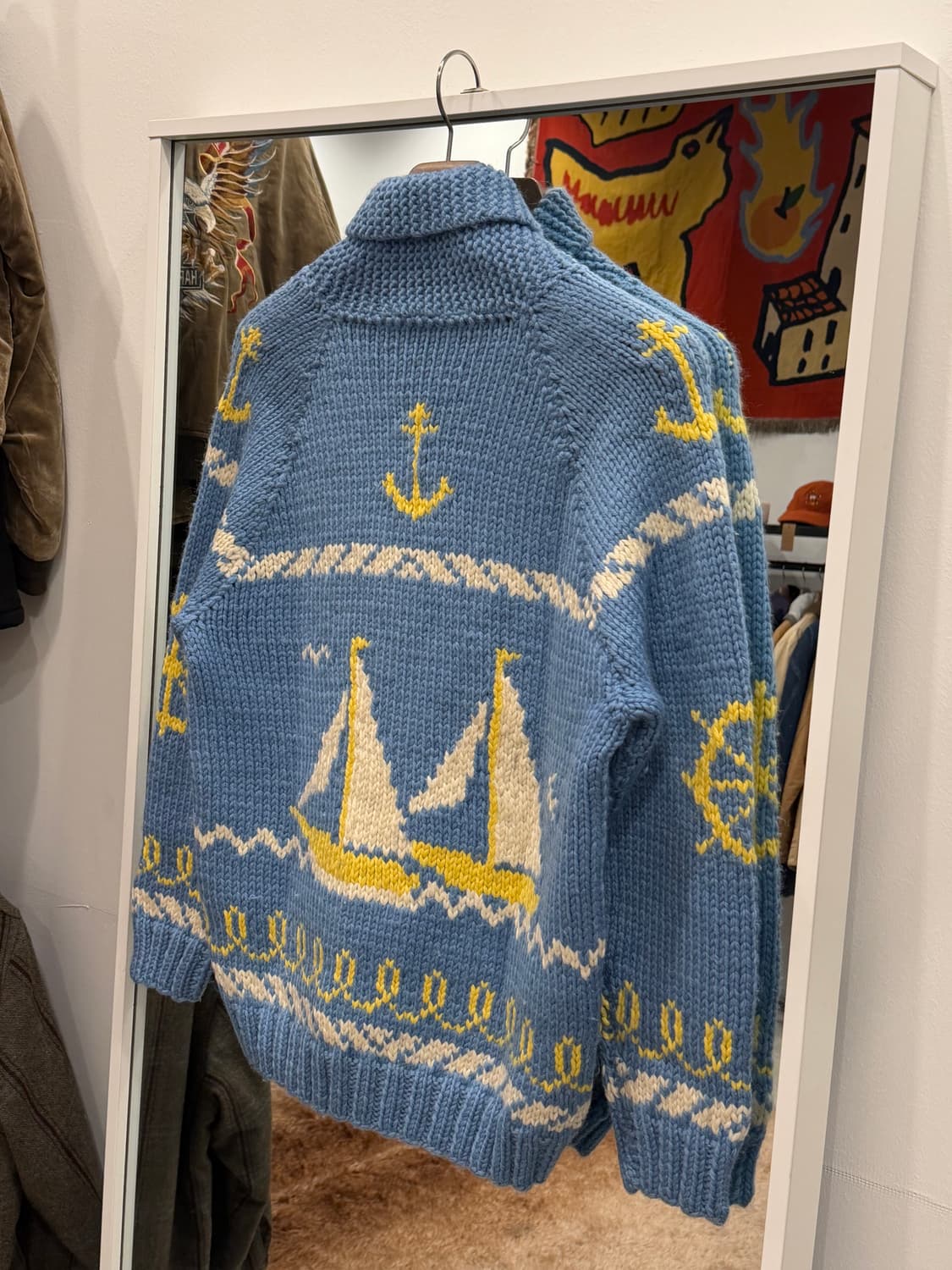 70s Vtg 빈티지 헤비울 코위찬 니트 집업 상품이미지5