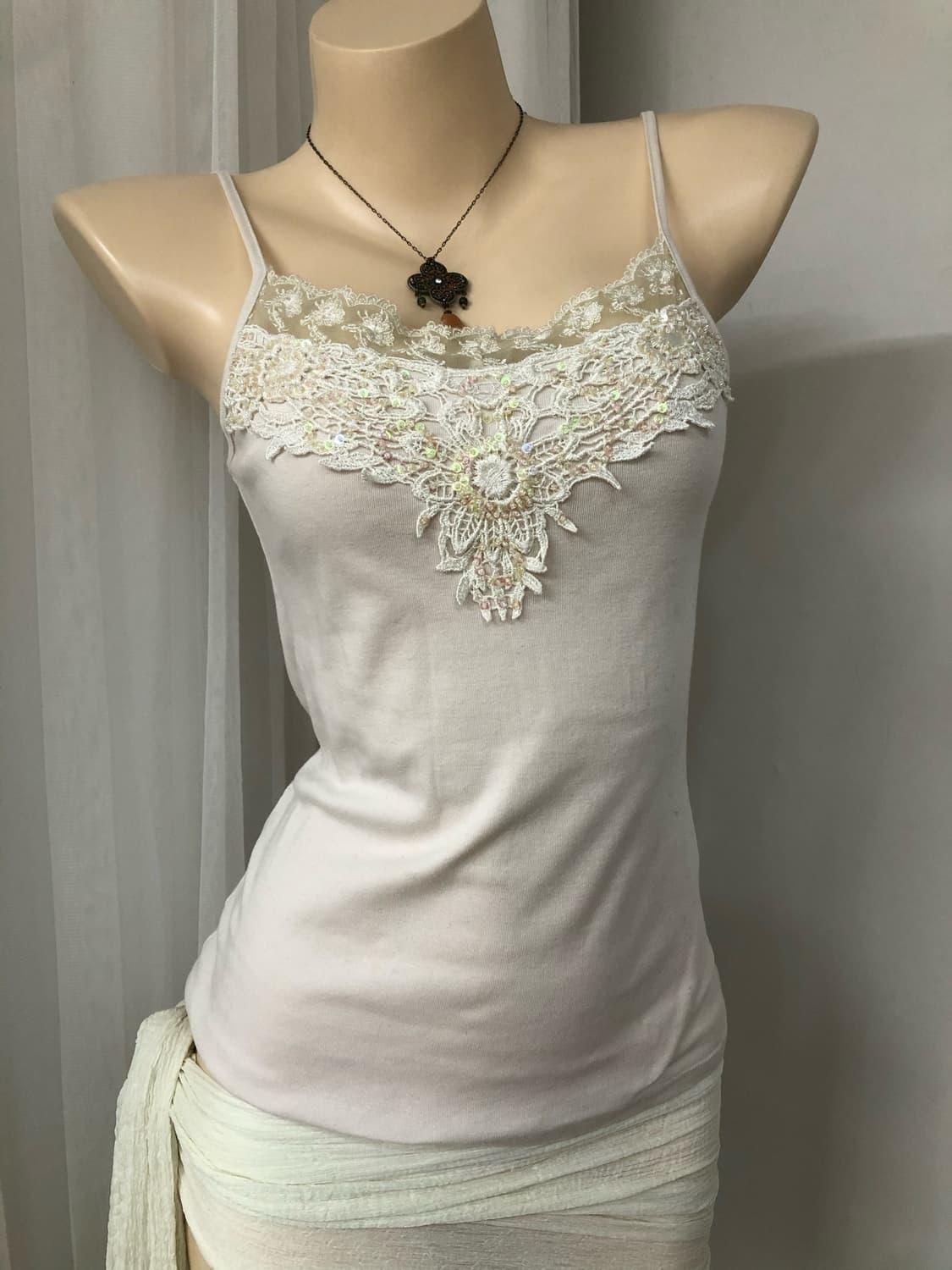 white fairy lace detail sleeveless 상품이미지1