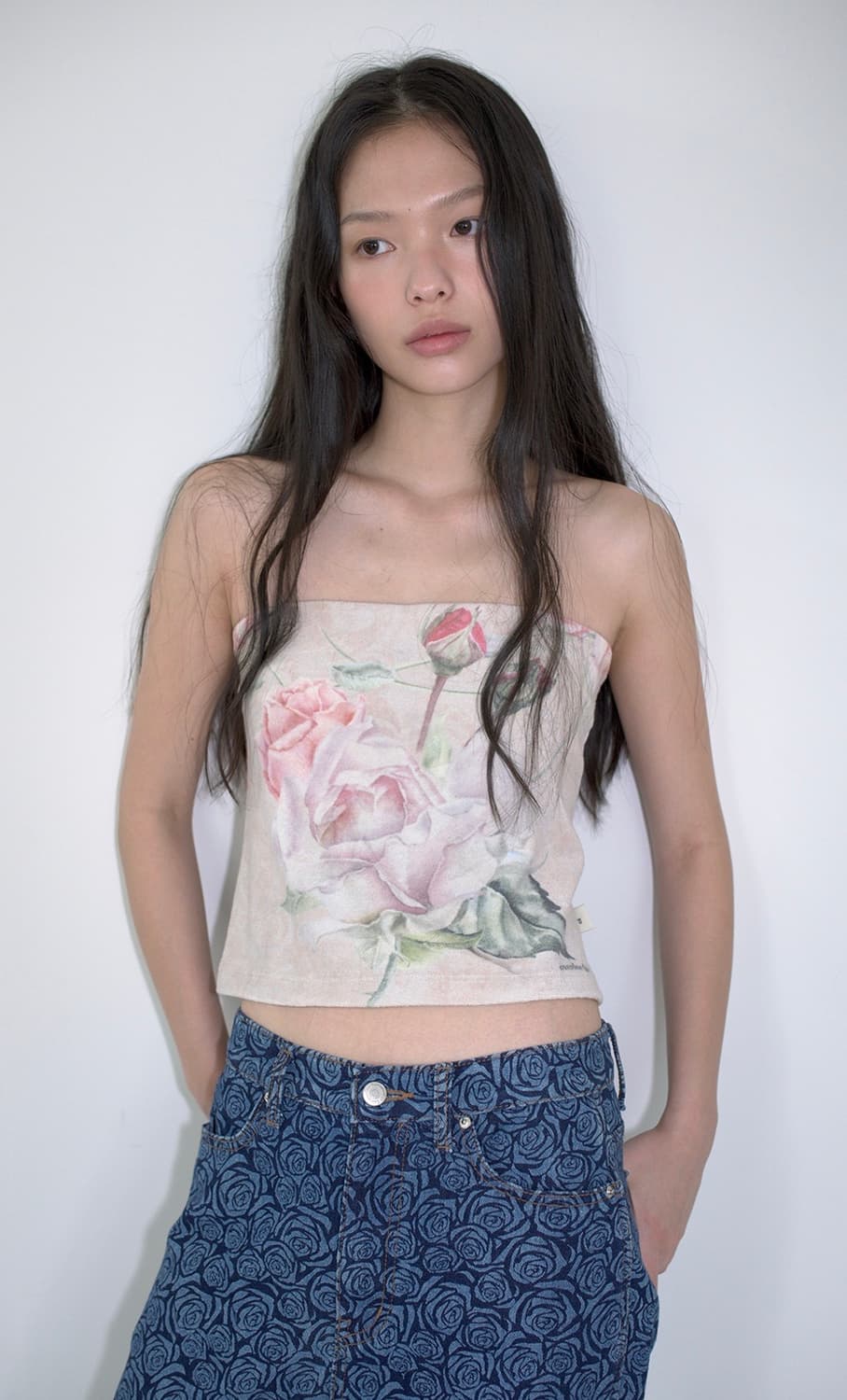 오버듀플레어 FLORAL TERRY TUBE TOP_CREAM 상품이미지1