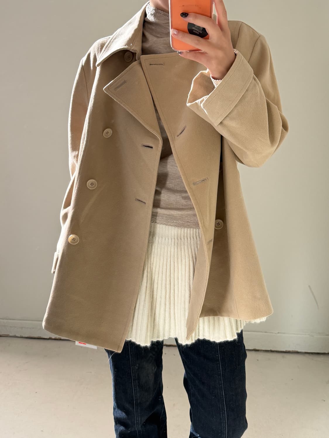 일본빈티지 INDIVI 샌드 더블 울코트 자켓 상품이미지4