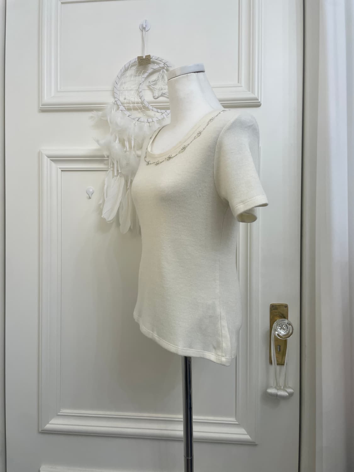 ivory beads point half knit top(size-L) 상품이미지2