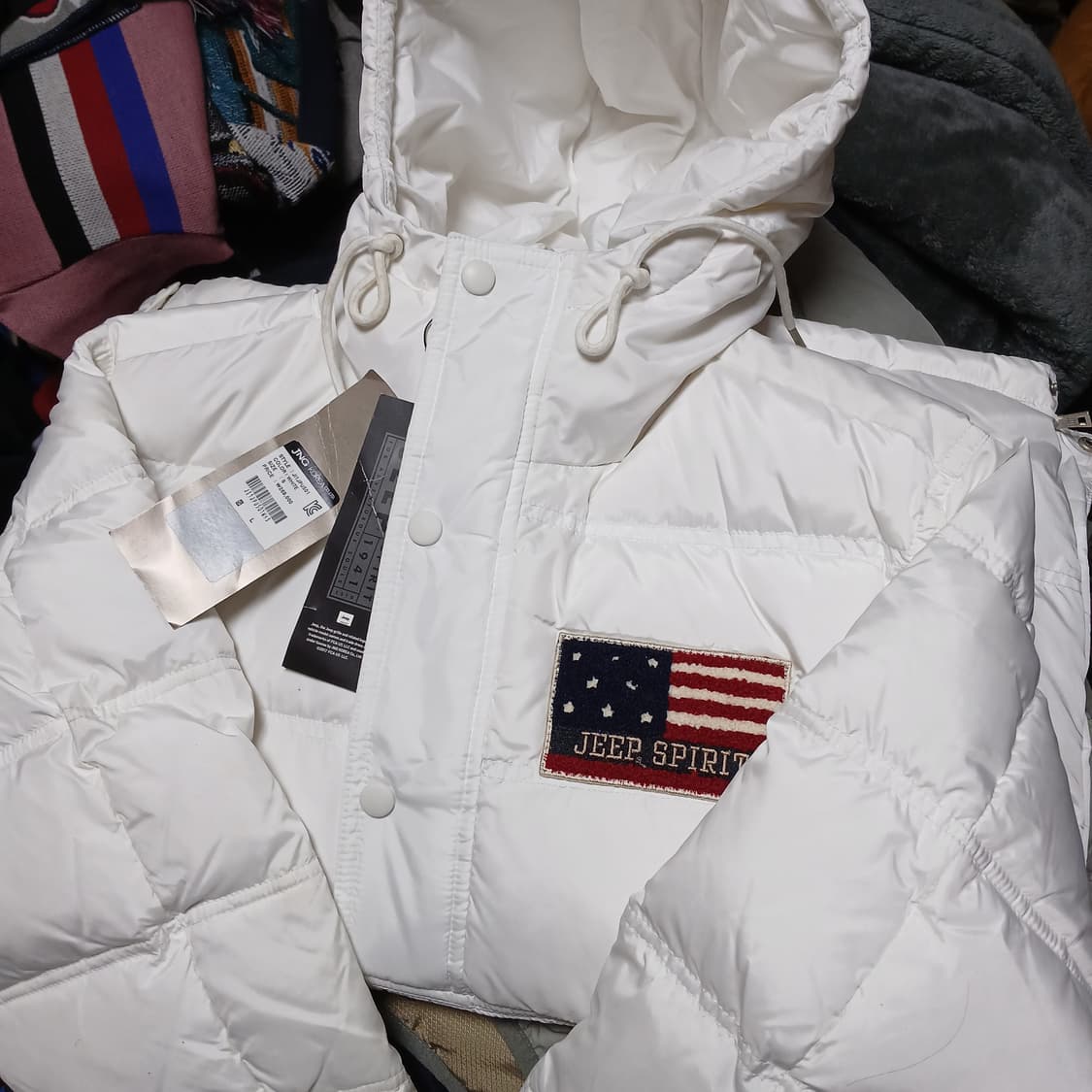 택붙은 미사용 jeep 지프 성조기 아노락 덕다운 패딩 자켓 겨울 상품이미지1