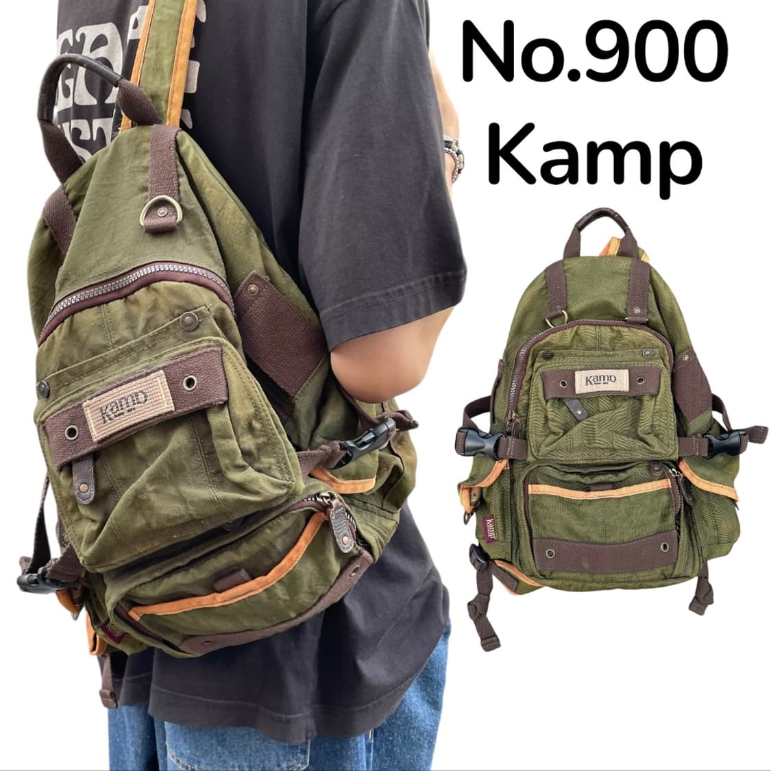 Kamp 빈티지 워싱 카키 백팩 상품이미지1