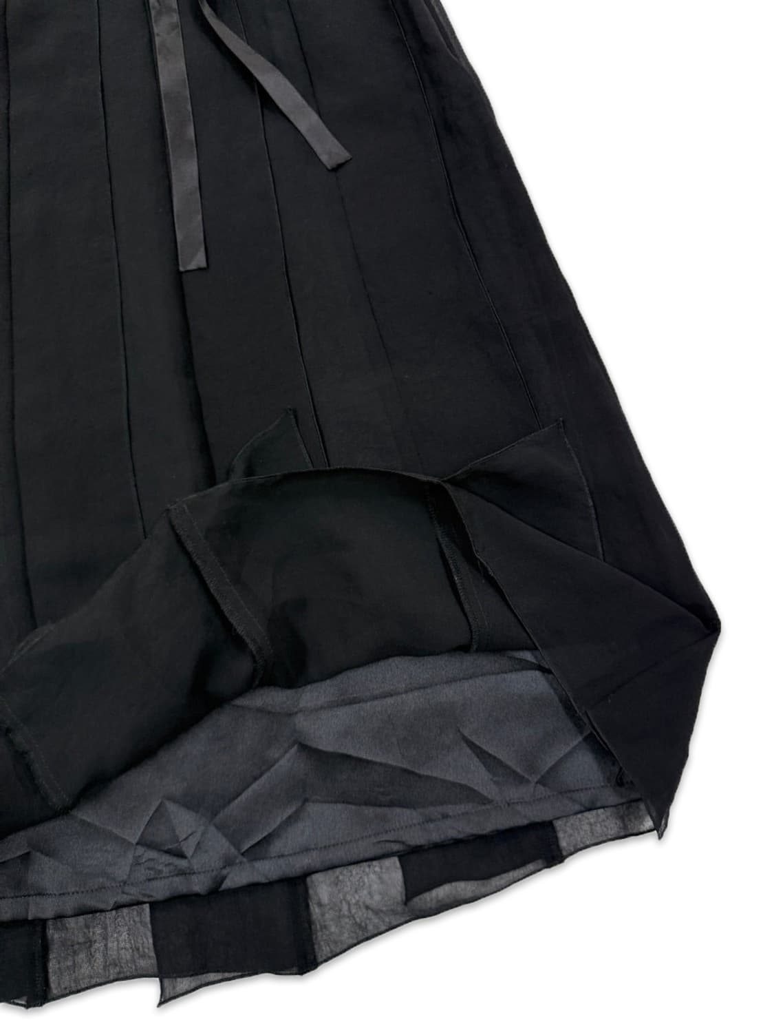 빈티지 KUMIKYOKU 블랙 리본 플리츠 미디 스커트 상품이미지3