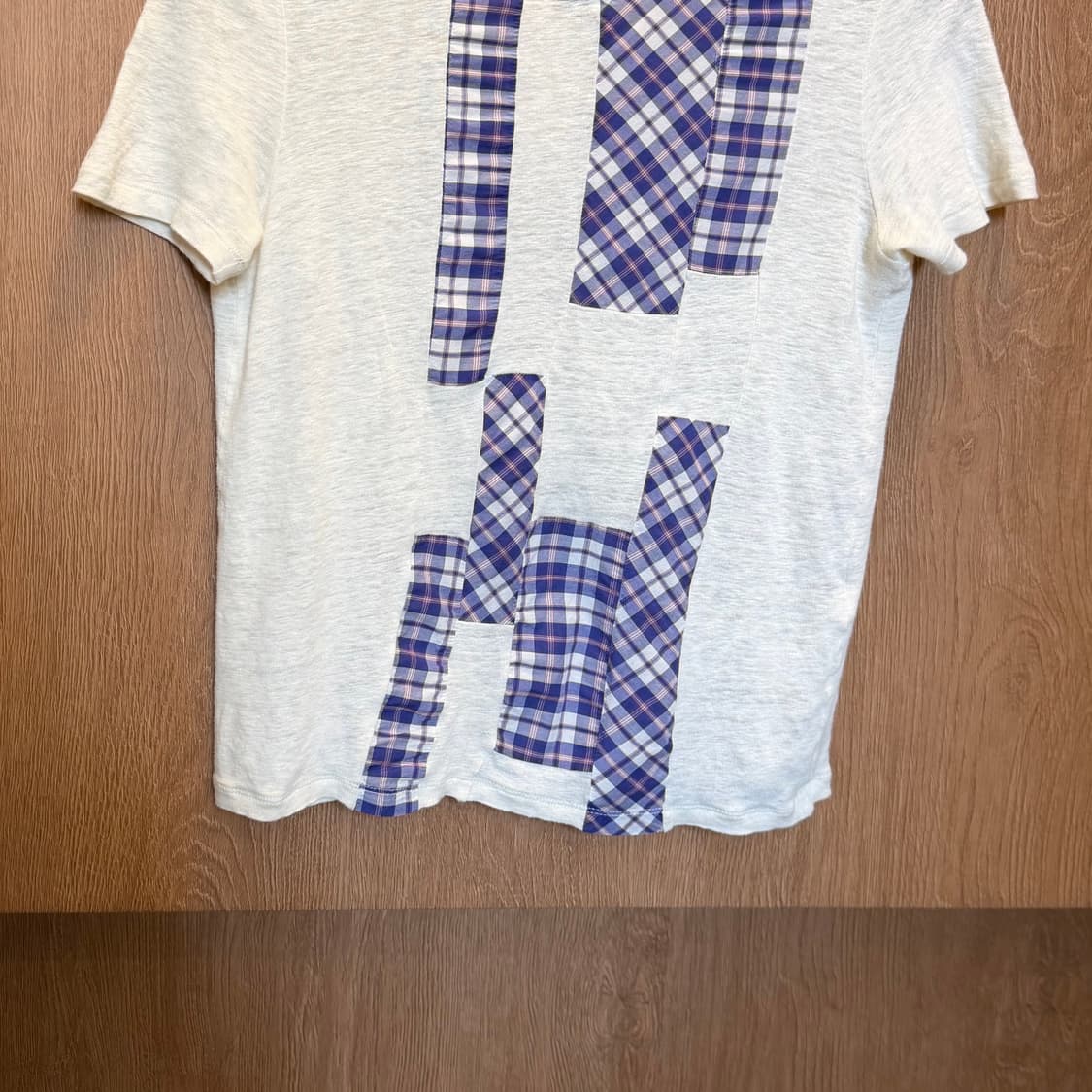 마크 바이 마크 제이콥스 반팔 티셔츠 퍼플 체크 패치워크 디테일 아이보리 상품이미지9