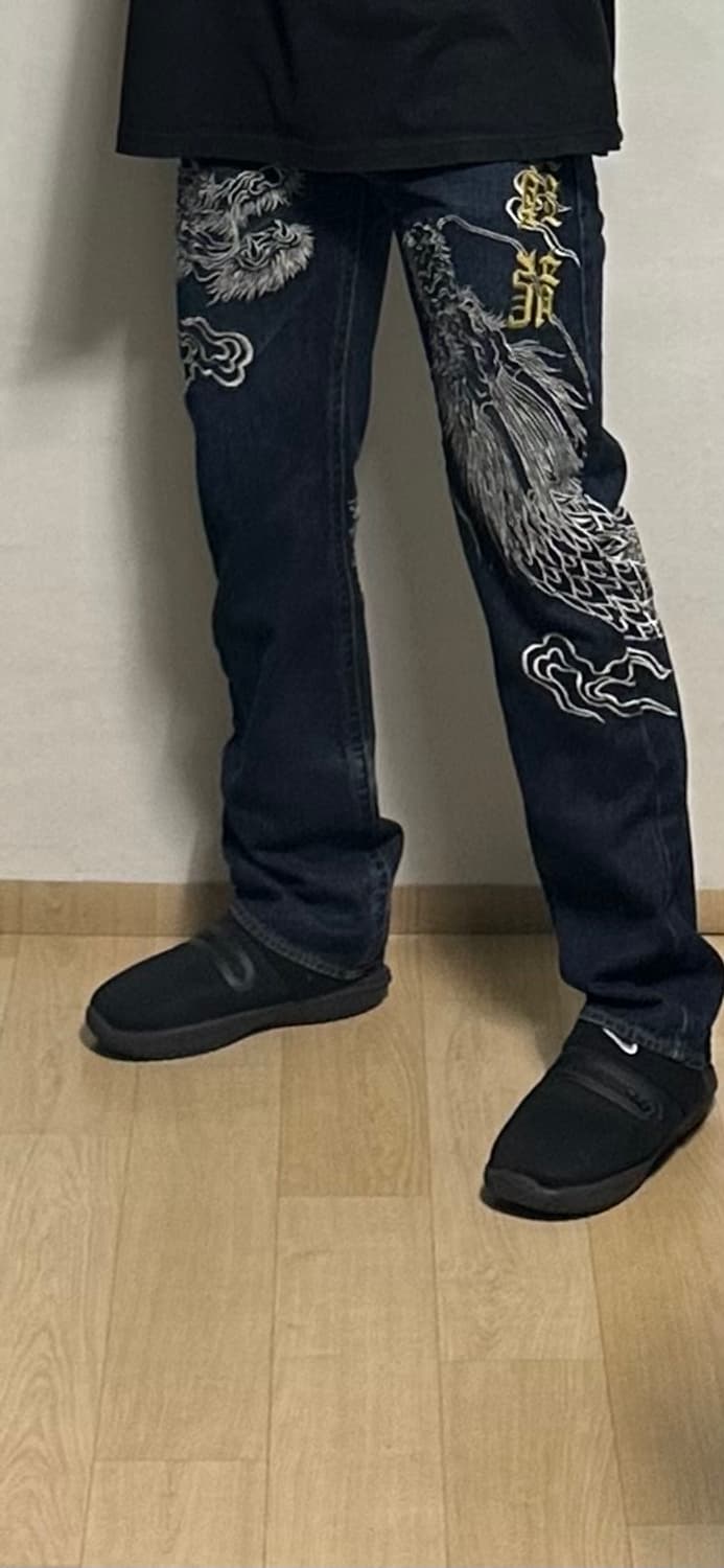 부덴쇼텐 용 자수 데님 팬츠 상품이미지4