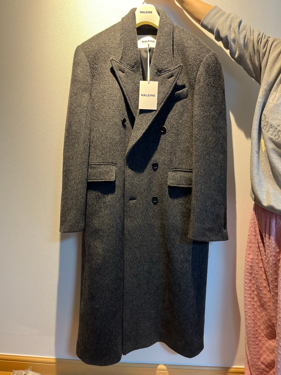 25 fw 알렌느 알파카 더블 브레스티드 코트 차콜 상품이미지4