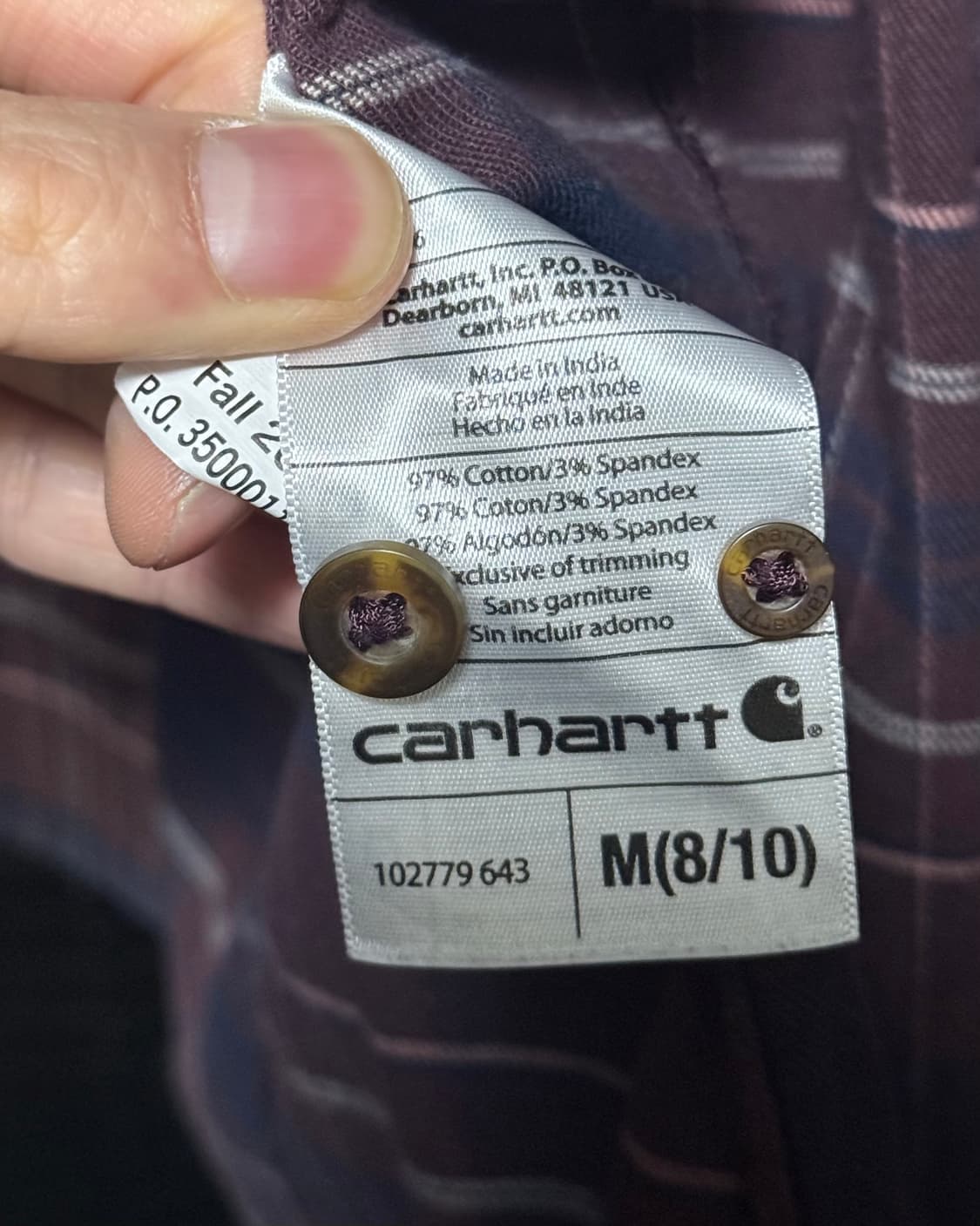 칼하트 2017 fw 자주색 버건디 플란넬 타탄 체크 워크 셔츠 M 95 상품이미지6