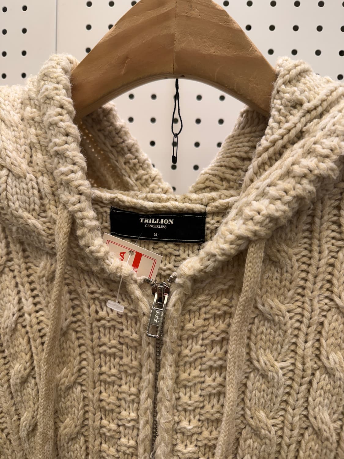 트릴리온 케이블 니트 집업 후드 베이지 U421 상품이미지5