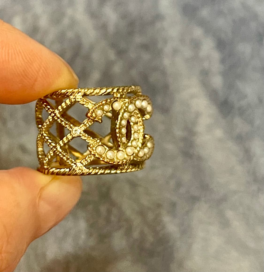 chanel 샤넬 빈티지 CC 펄 로프 메쉬 와이드 링 /54호 상품이미지4