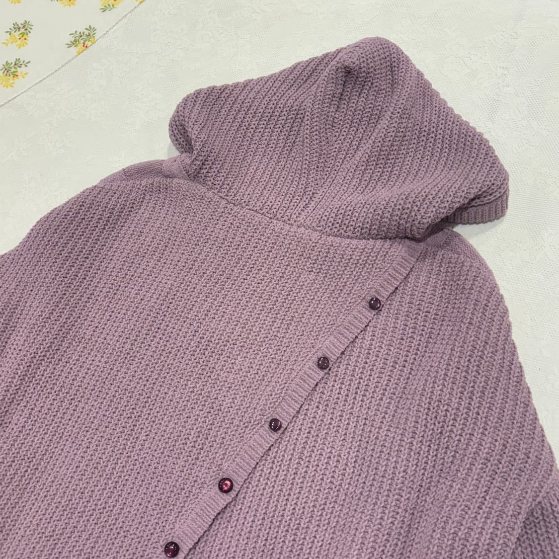 일본 빈티지 연보라 뒷 절개 버튼 포인트 니트 후드 티 상품이미지6
