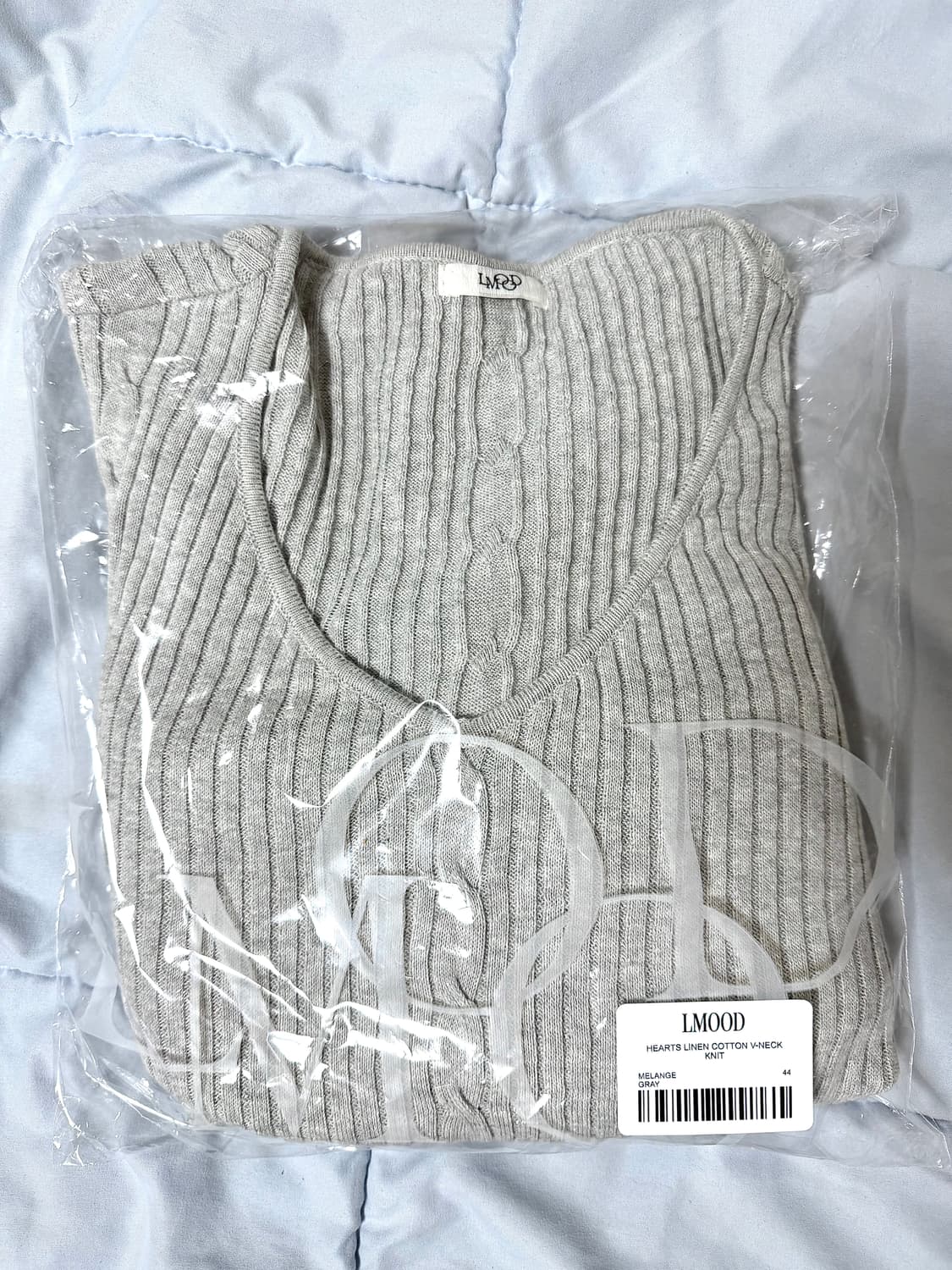 [44] 엘무드 하츠 린넨코튼 브이넥 니트 멜란지 그레이 상품이미지2