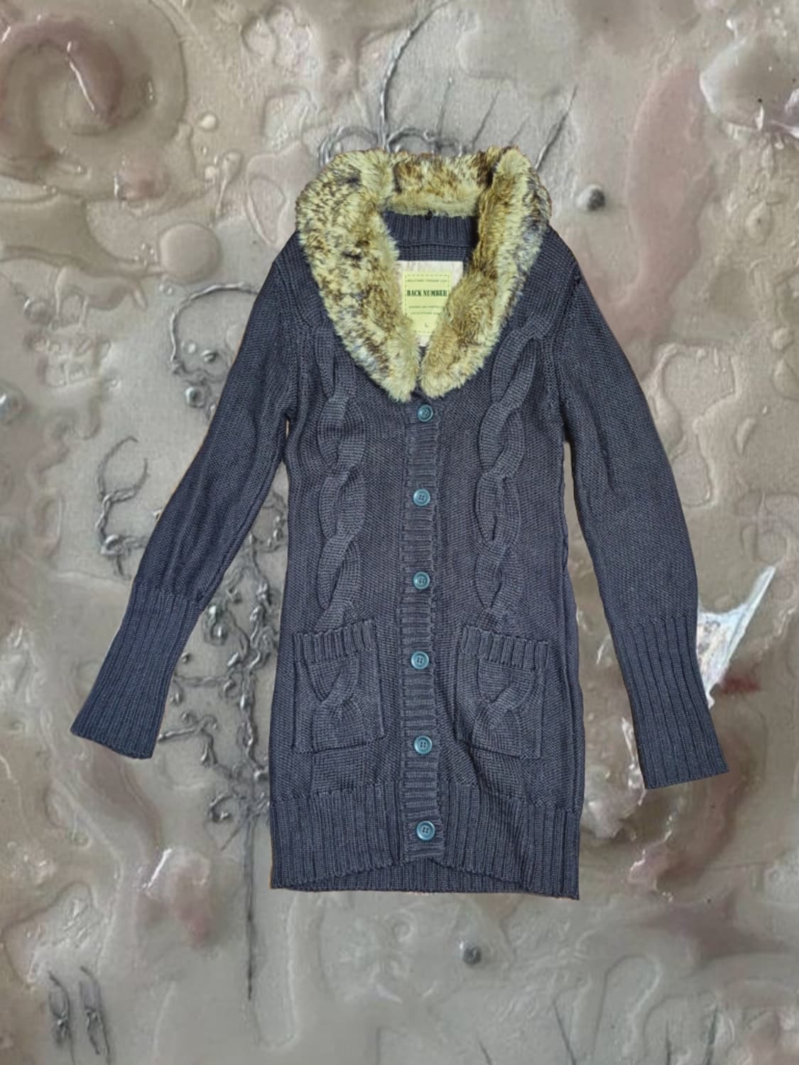 일본빈티지 오네갸루 퍼 카라 니트 롱 가디건 원피스 울프조 갸루깔 상품이미지1