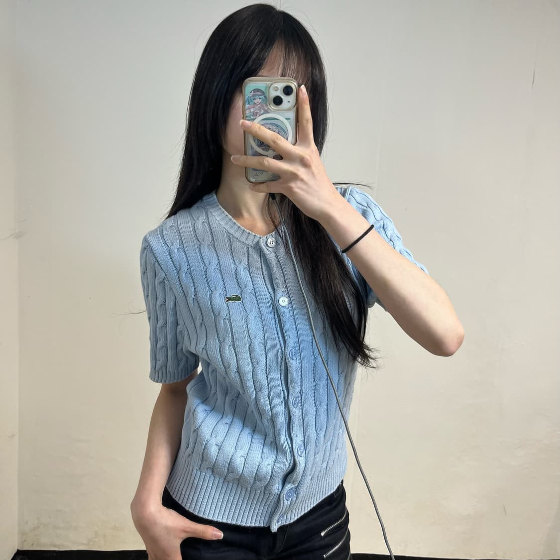 Lacoste sky blue cable knit cardigan 상품이미지2