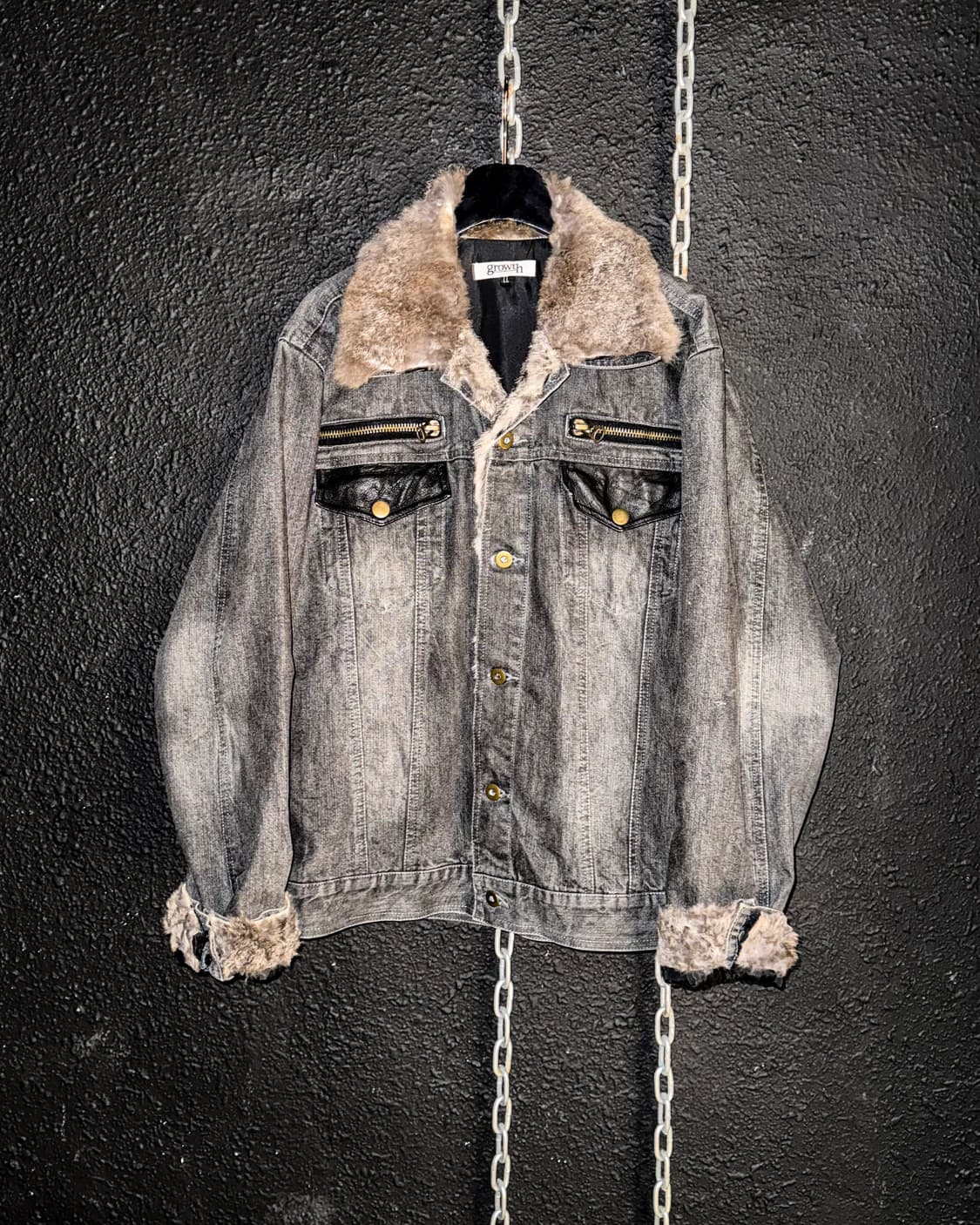 growth – Rabbit Fur Collar Denim Jacket  상품이미지1