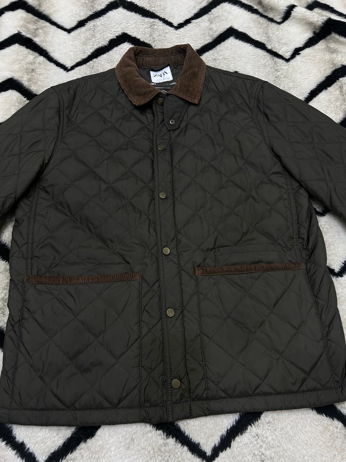 [한국XL]ZARA 코듀로이 넥 퀄팅 자켓/카키 상품이미지2