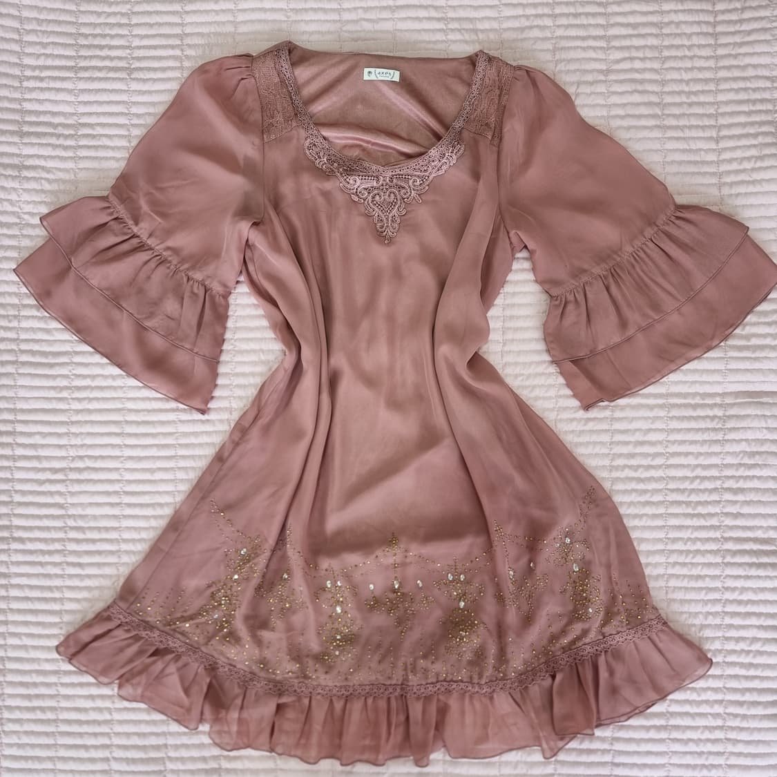 엑시즈팜(Axes femme) 로즈핑크 비즈 쉬폰 원피스 상품이미지1