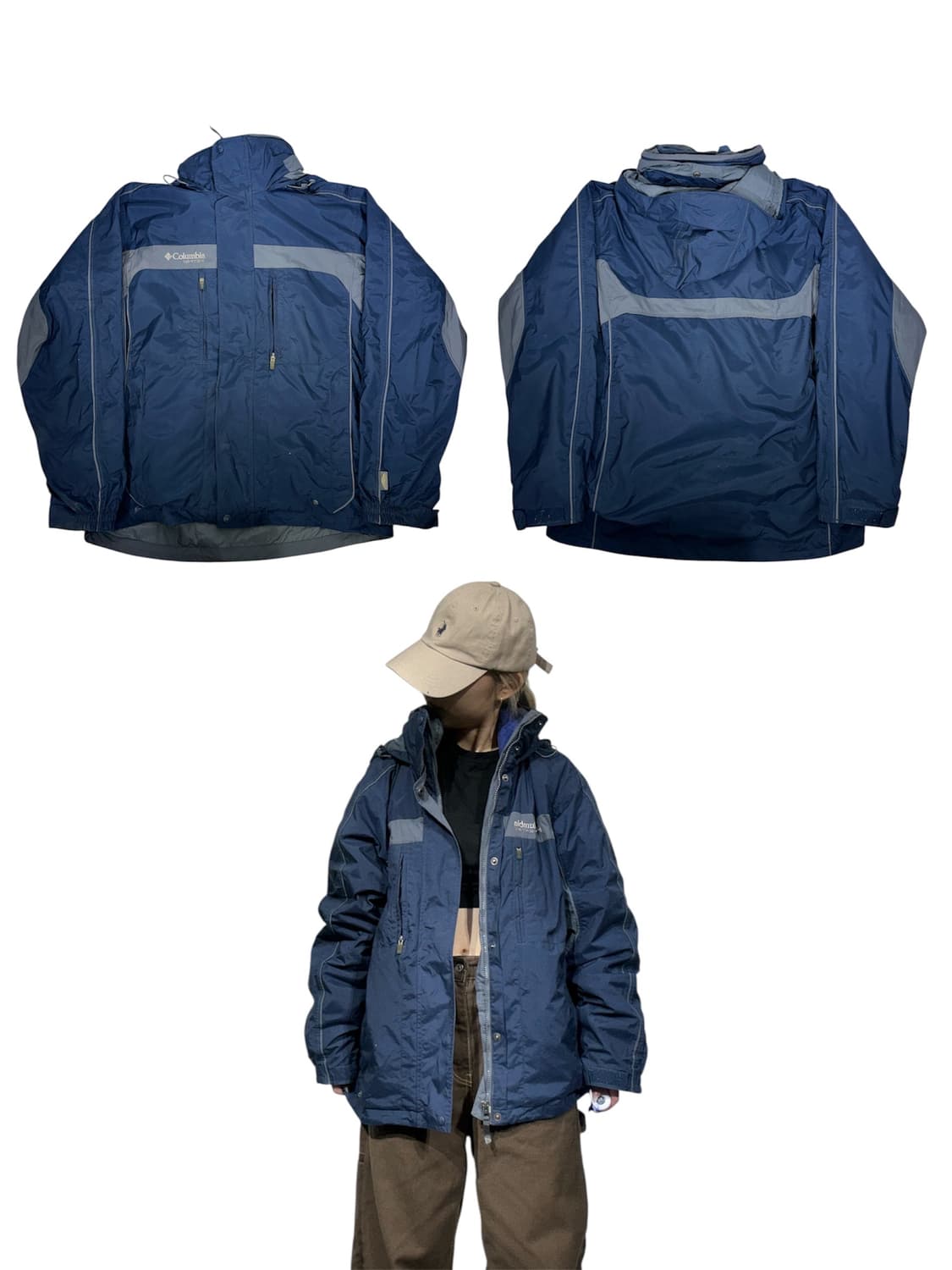 콜롬비아 네이비 내피 후리스 아웃도어 바람막이 고프코어 트랙 자켓 M 상품이미지1