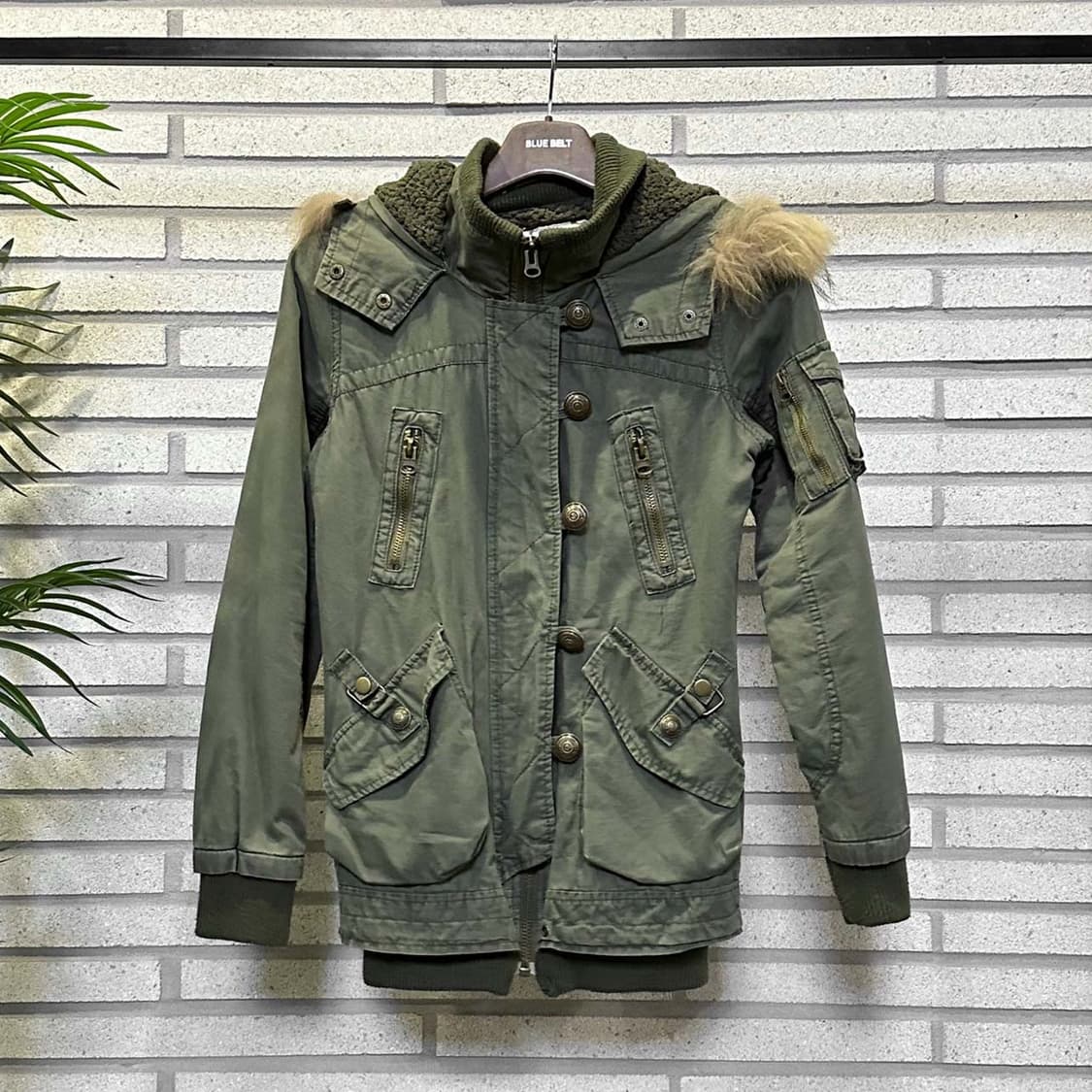 JPN VINTAGE 후드 밀리터리 자켓 쉐르파 안감 4포켓 디테일 카키 상품이미지2