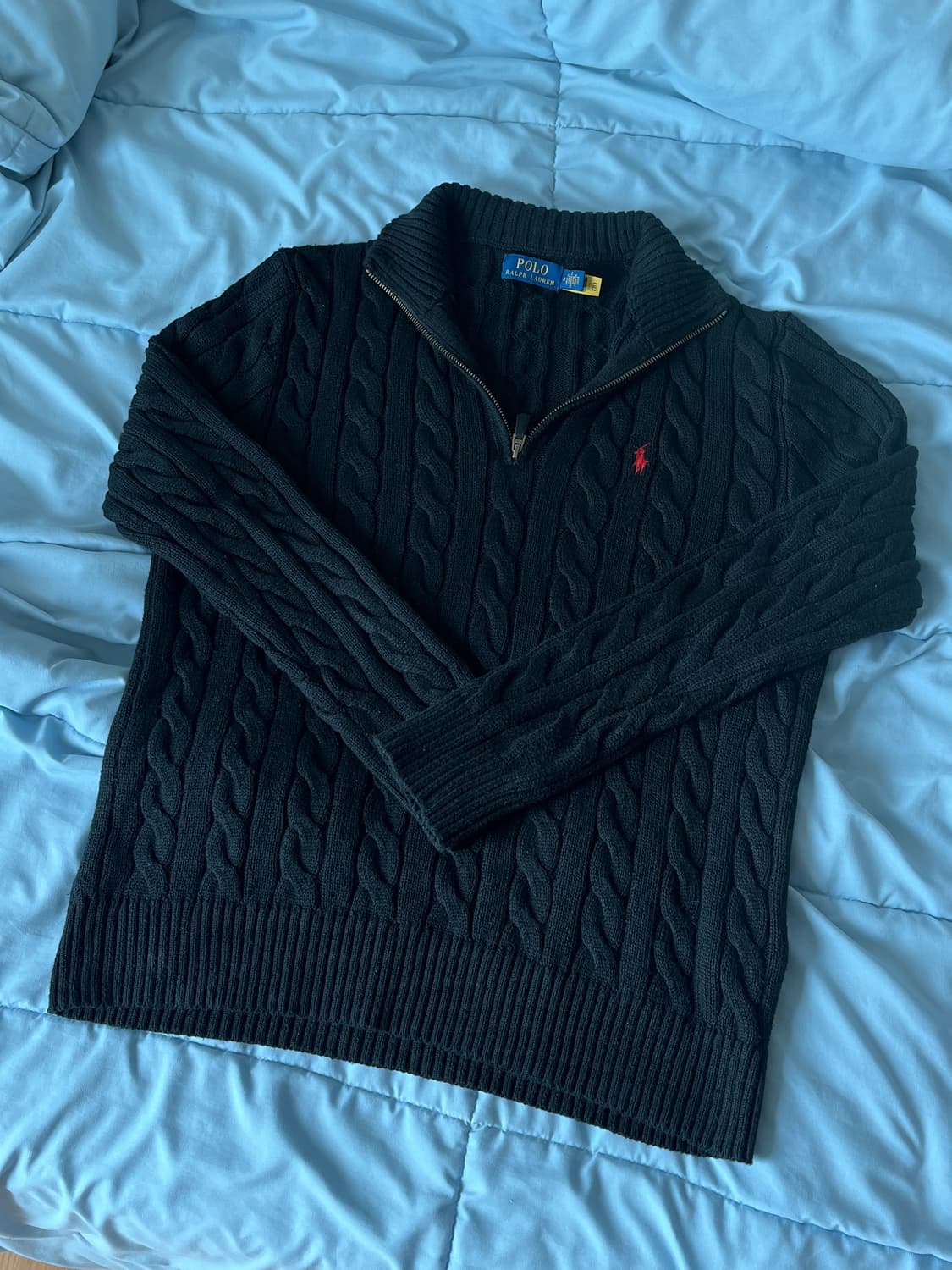 폴로 랄프로렌 케이블 니트 반집업 블랙 M 상품이미지1