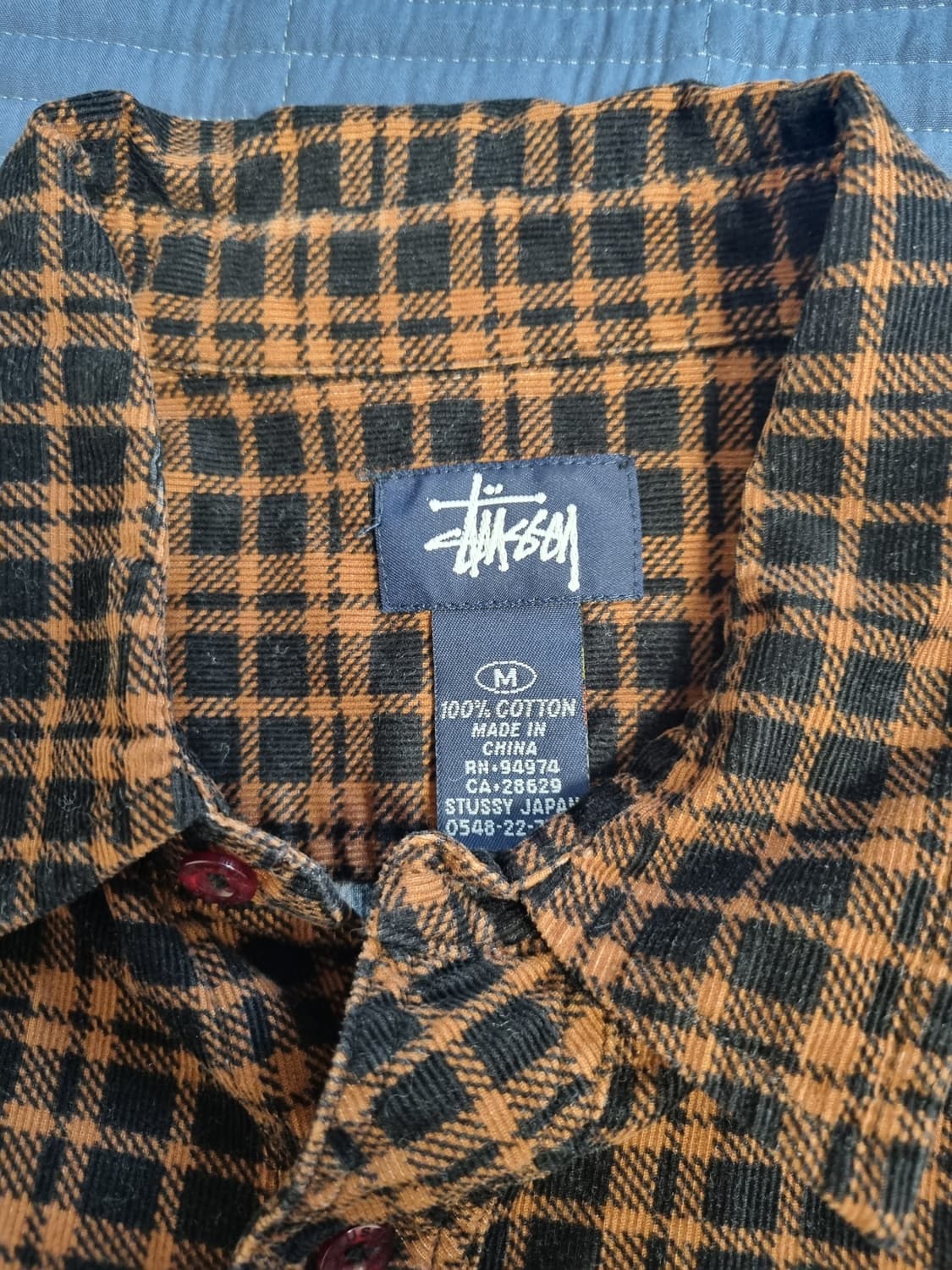 00s 올드 스투시 코듀로이 체크 셔츠 M 상품이미지4