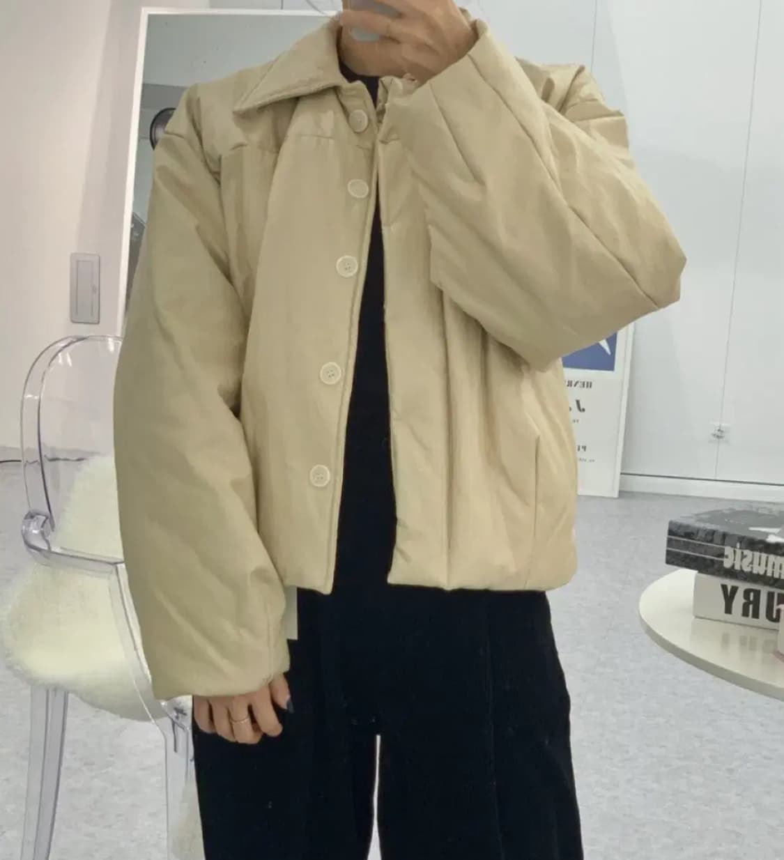 위아 레더 누빔 셔츠 패딩자켓 베이지 아이보리 상품이미지2