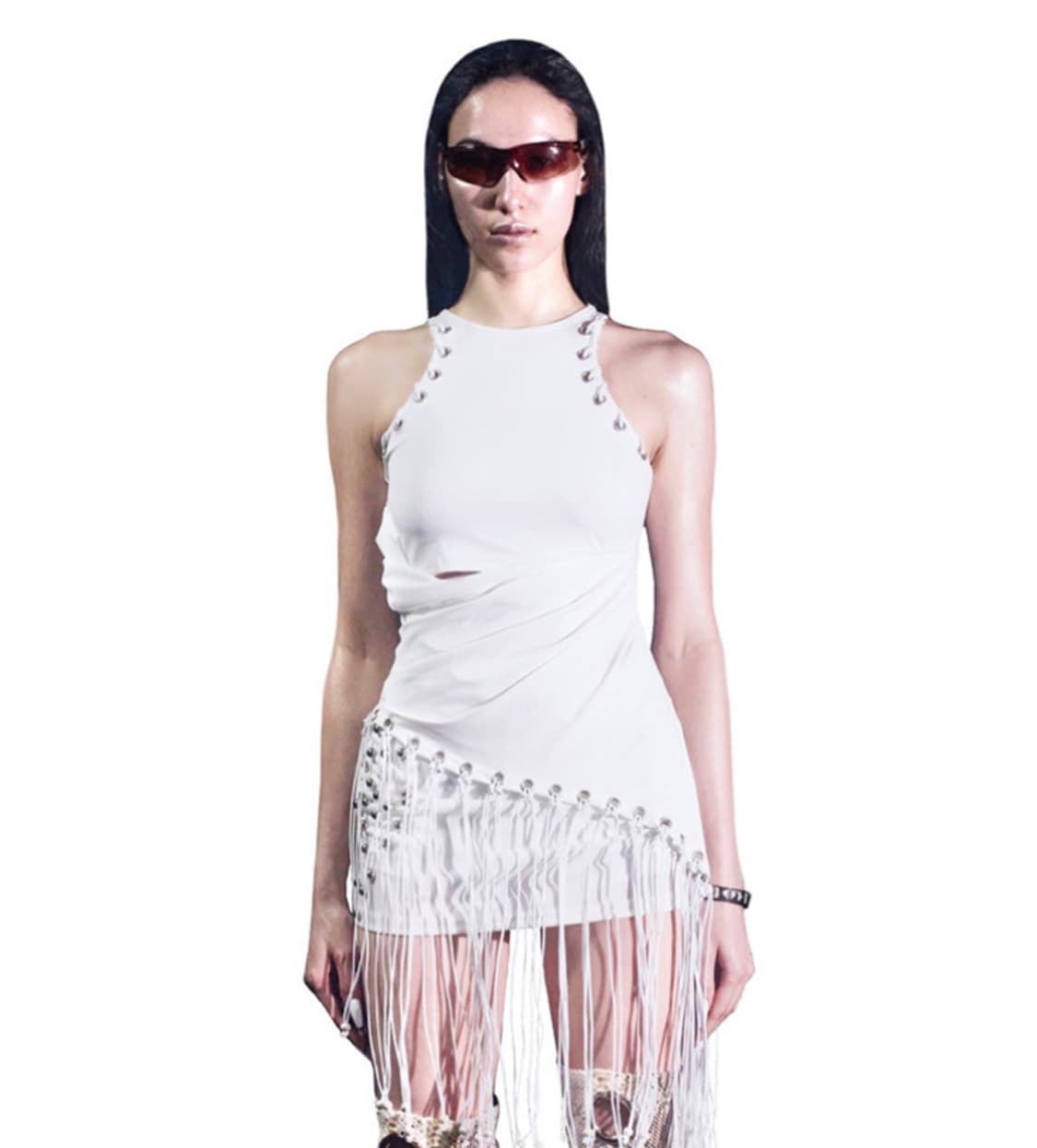 키묘 OBLIQUE EYELET TASSEL SLEEVELESS 상품이미지1