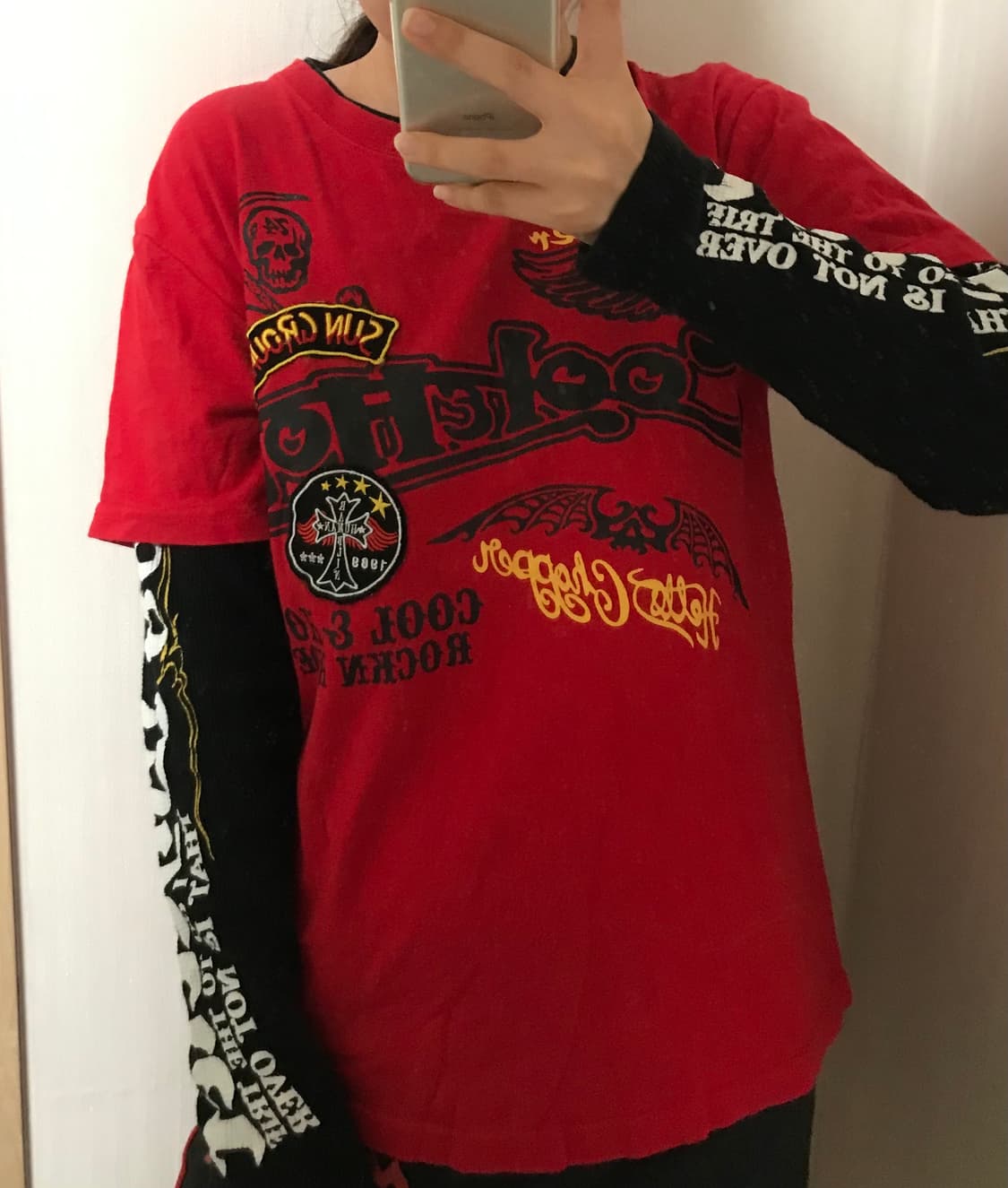rare 일본빈티지 펑크 해골 패치 레터링 레이어드 롱슬리브 상품이미지2