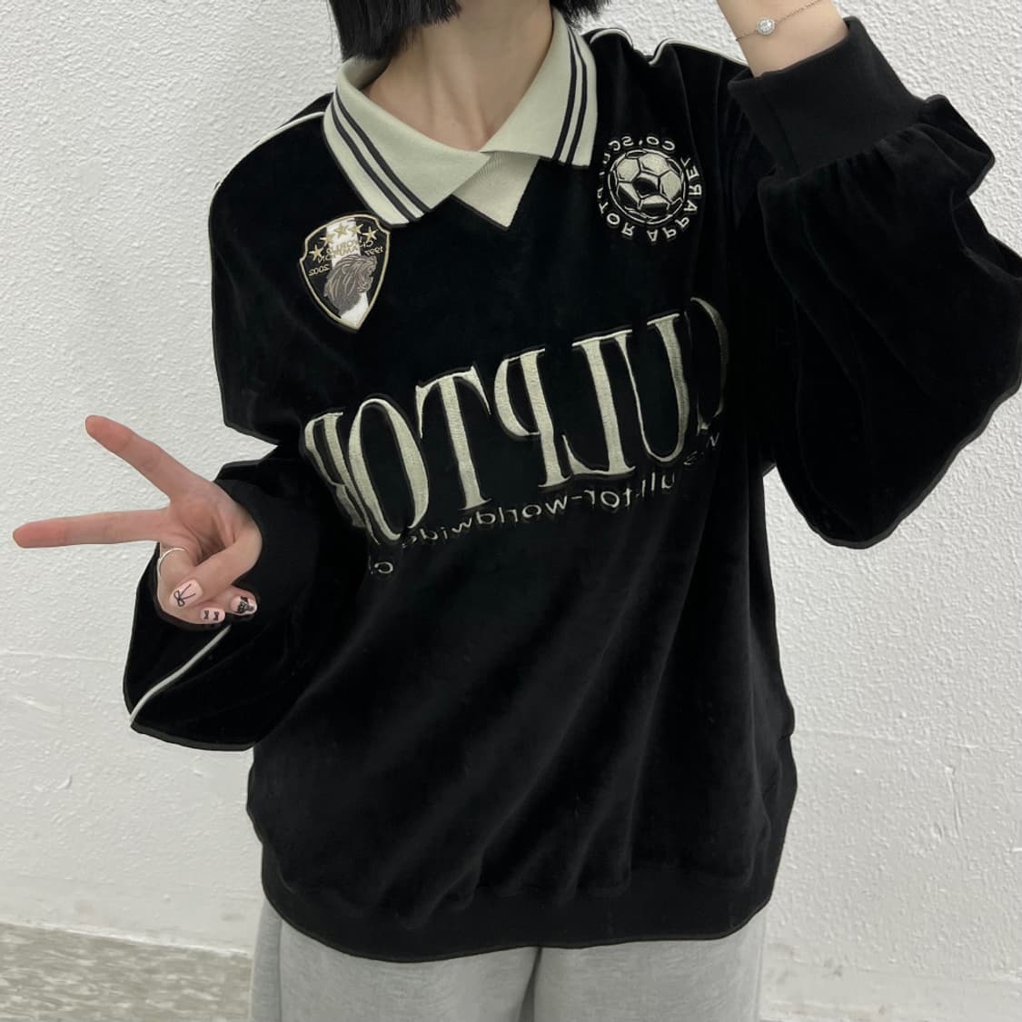 스컬프터 빅로고 벨벳 블랙 벨루어 사커 저지 XL 상품이미지6