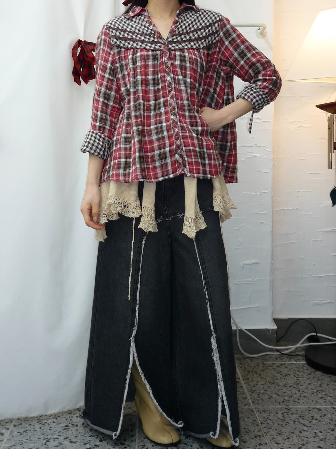 berry check blouse 상품이미지5