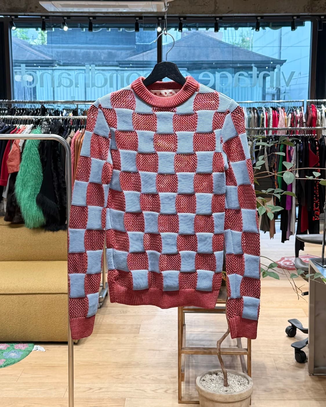 마르니 블루 핑크 체커보드 니트 상품이미지1