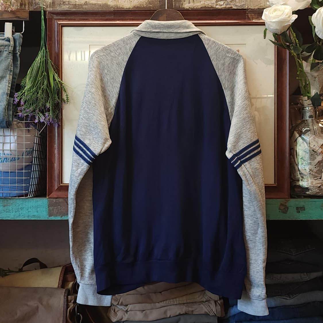 70s 빈티지 트레이닝 집업 자켓 블루 그레이 m 상품이미지4