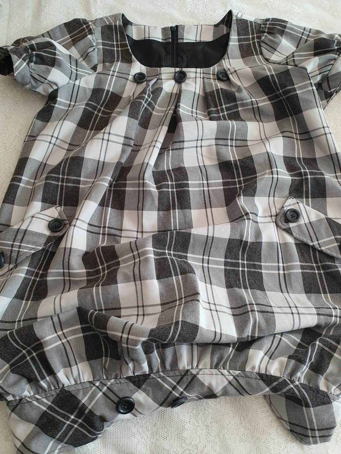 [모리걸] 체크무늬 반팔 벌룬 원피스 상품이미지6