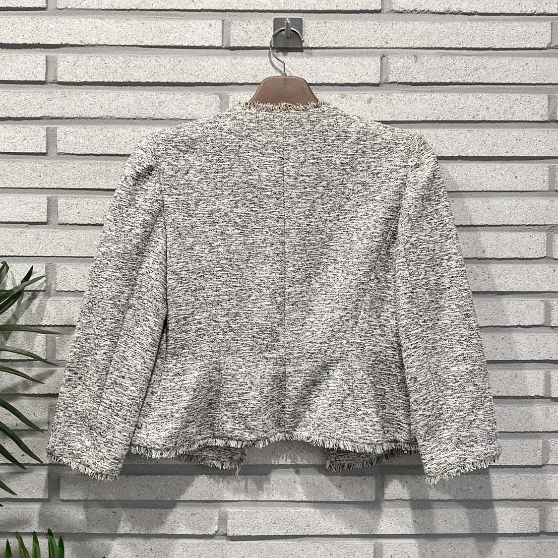 USA VINTAGE 크롭 트위드 오픈 자켓 노카라 프린지 디테일 그레이 상품이미지2